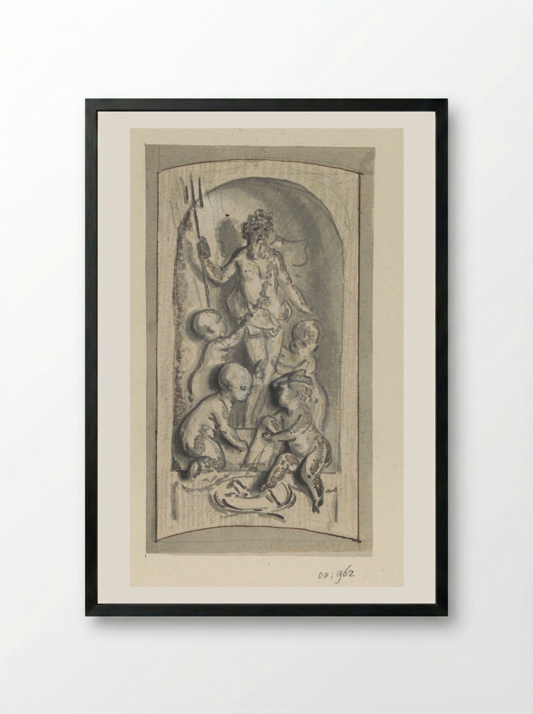 Niche with Neptune and Putti - Jurriaan Andriessen - Framed Print Black