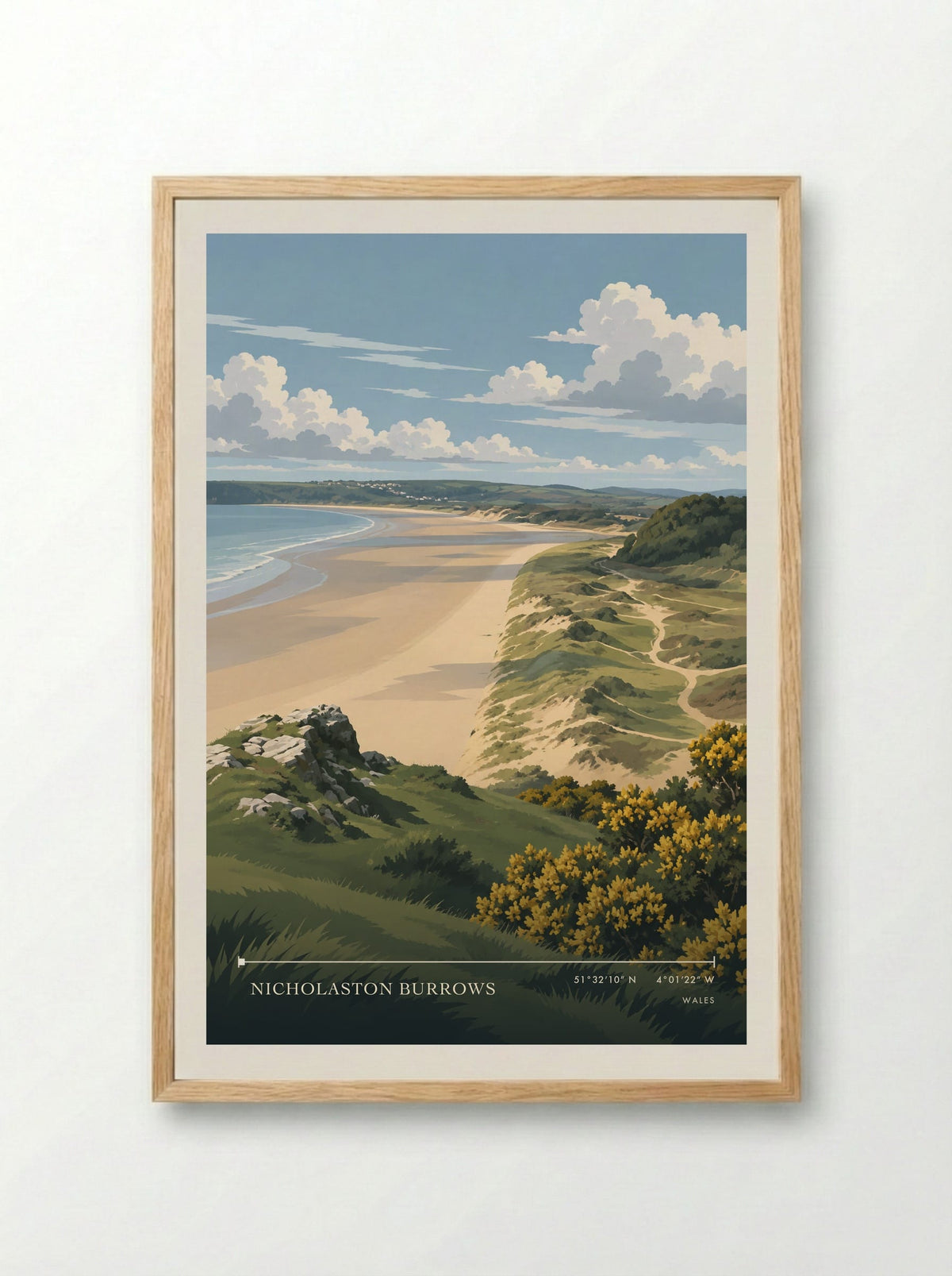 Nicholaston Burrows | Travel Poster - Framed Print Wood
