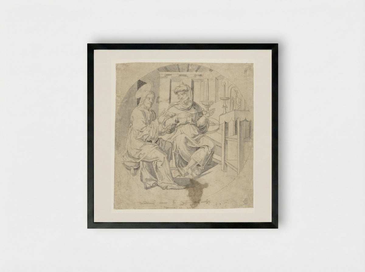 Nicodemus Visiting Christ - Monogrammist CM - Framed Print Black