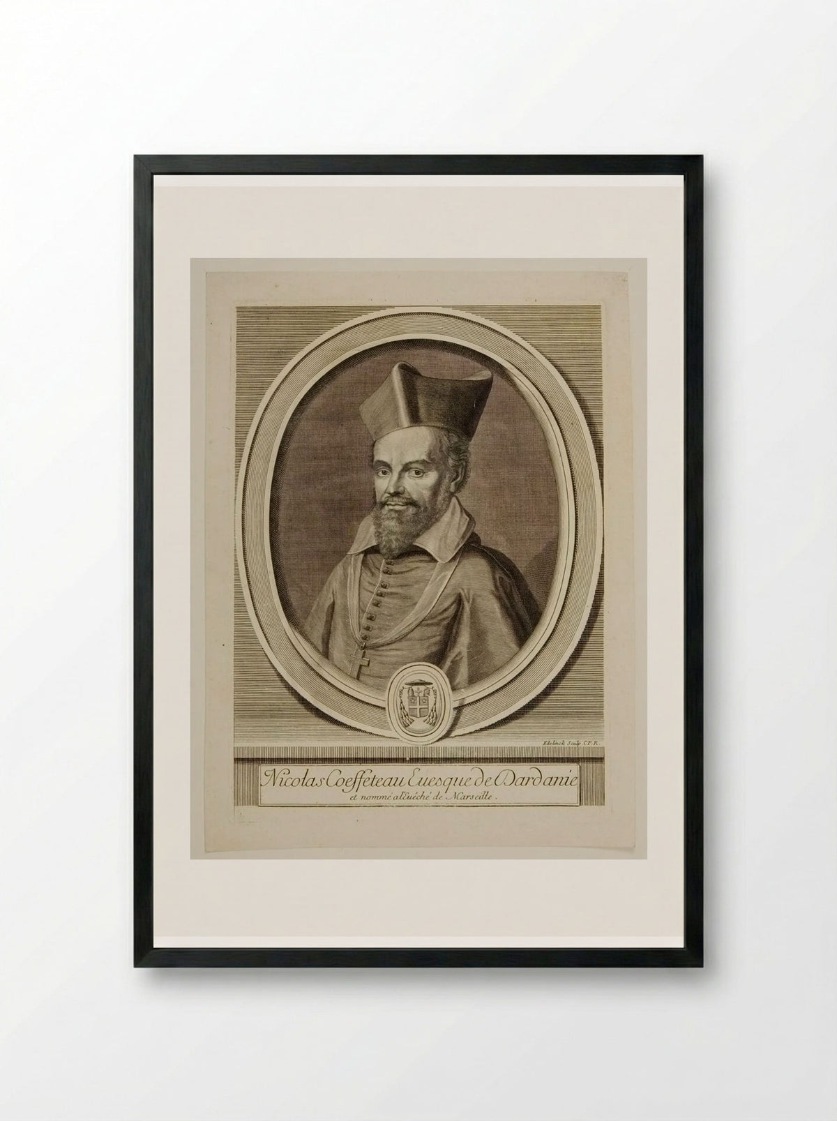 Nicolas Coeffeteau, Bishop of Dardanie - Gérard Edelinck - Framed Print Black
