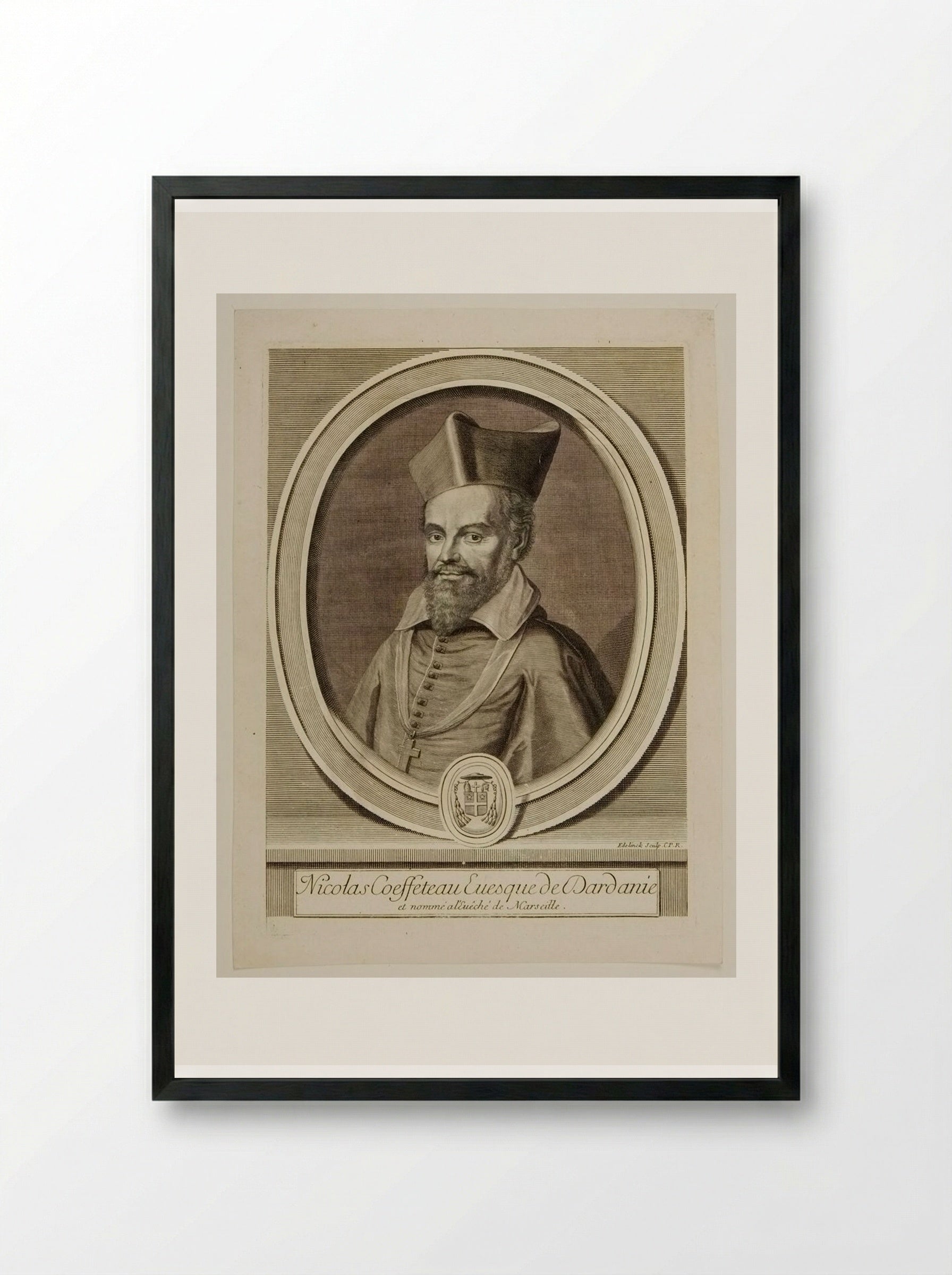 Nicolas Coeffeteau, Bishop of Dardanie - Gérard Edelinck - Framed Print Black