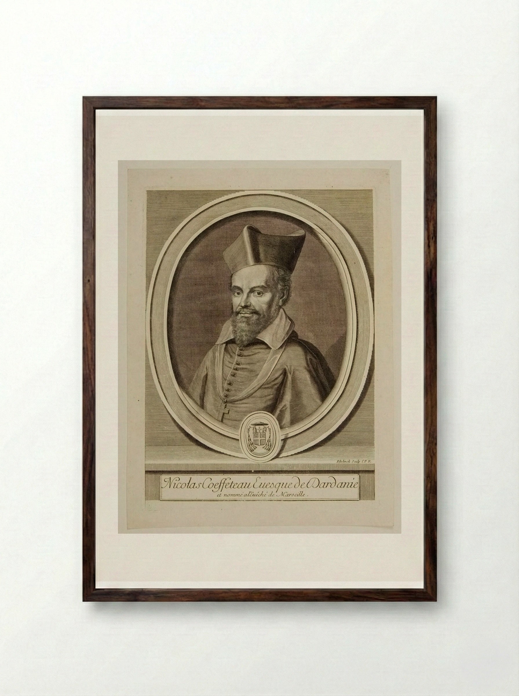 Nicolas Coeffeteau, Bishop of Dardanie - Gérard Edelinck - Framed Print Dark Wood