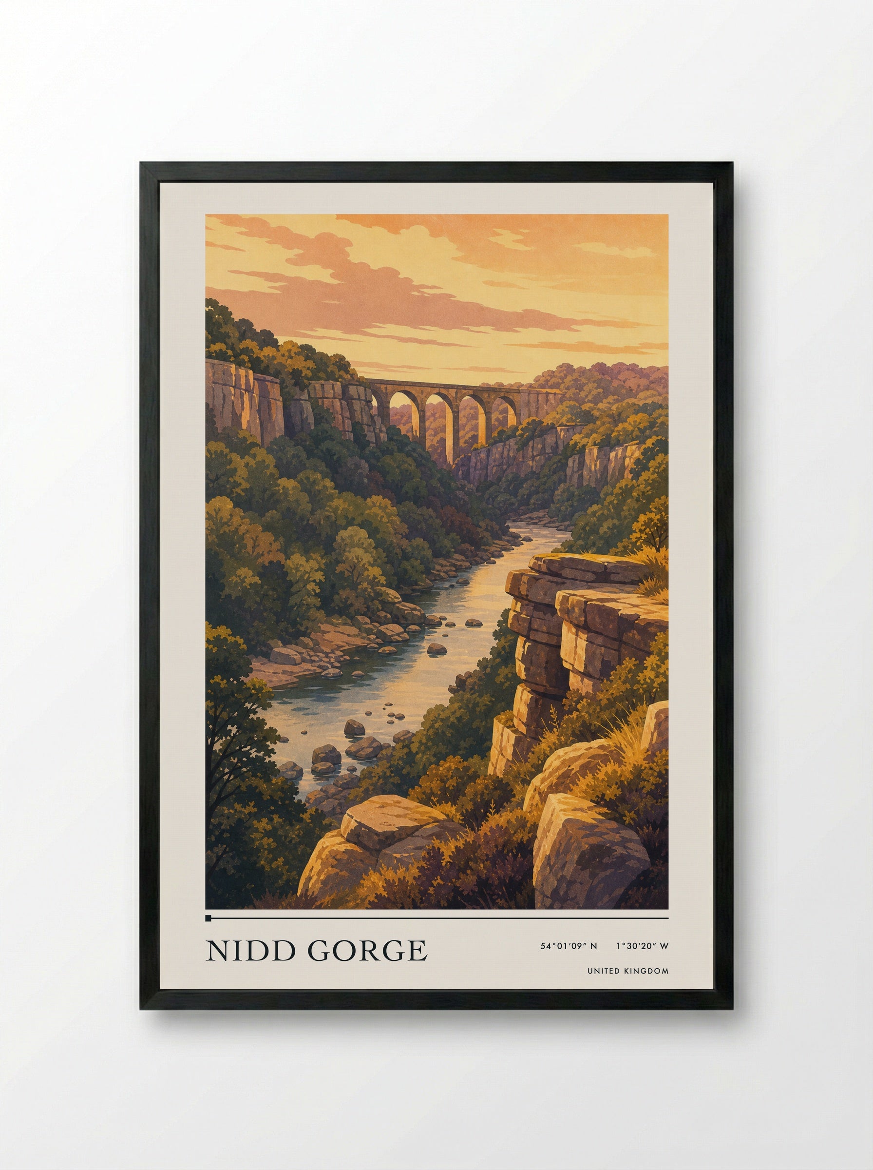 Nidd Gorge United Kingdom Travel Poster - Framed Print Black
