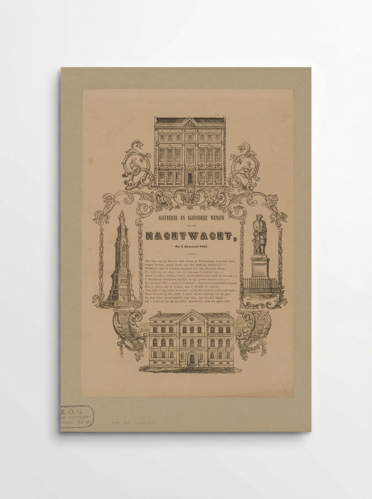 Nieuwjaarswens van de Amsterdamse nachtwacht voor het jaar 1857 - Friedrich Robert Prinz - Poster