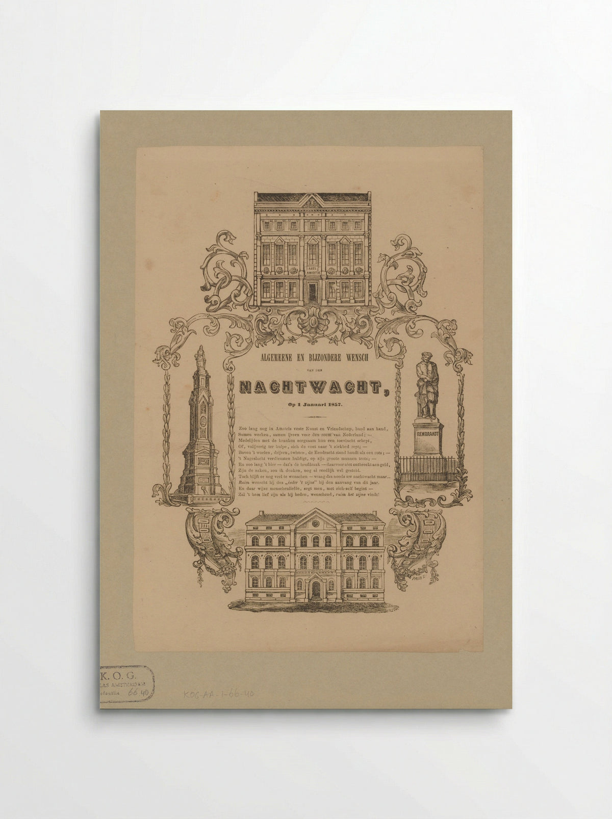 Nieuwjaarswens van de Amsterdamse nachtwacht voor het jaar 1857 - Friedrich Robert Prinz - Poster