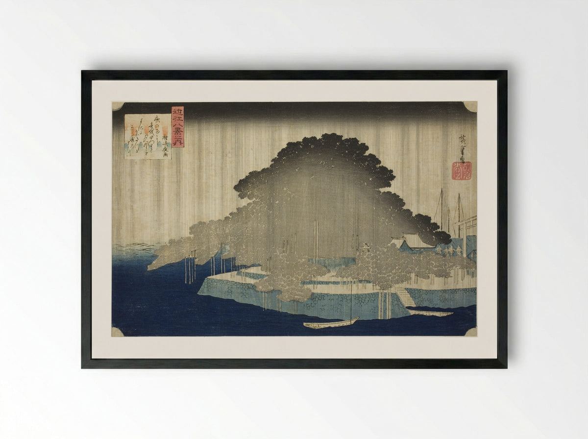 Night Rain at Karasaki - Utagawa Hiroshige - Framed Print Black