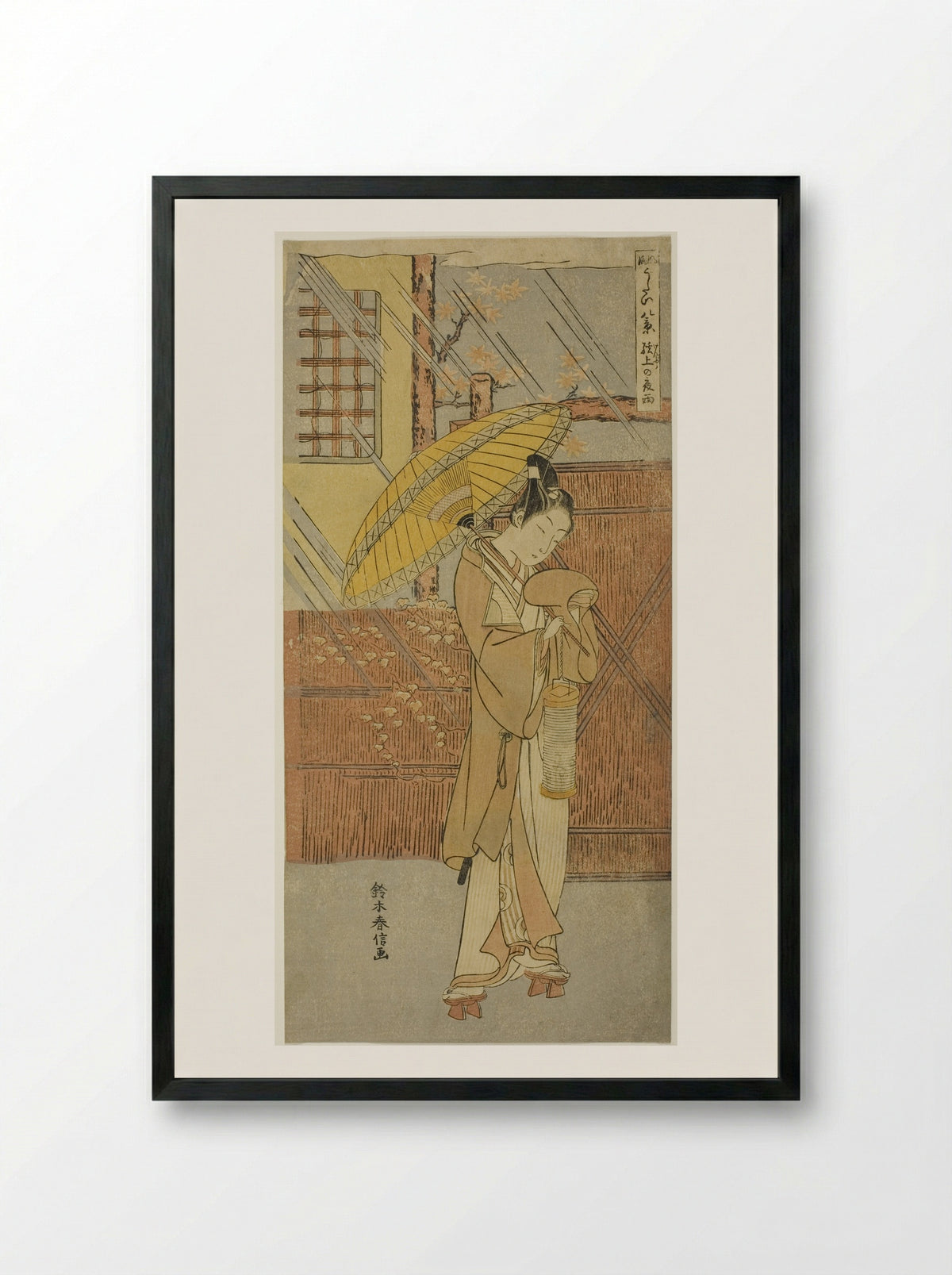 Night Rain of Genjo - Suzuki Harunobu - Framed Print Black
