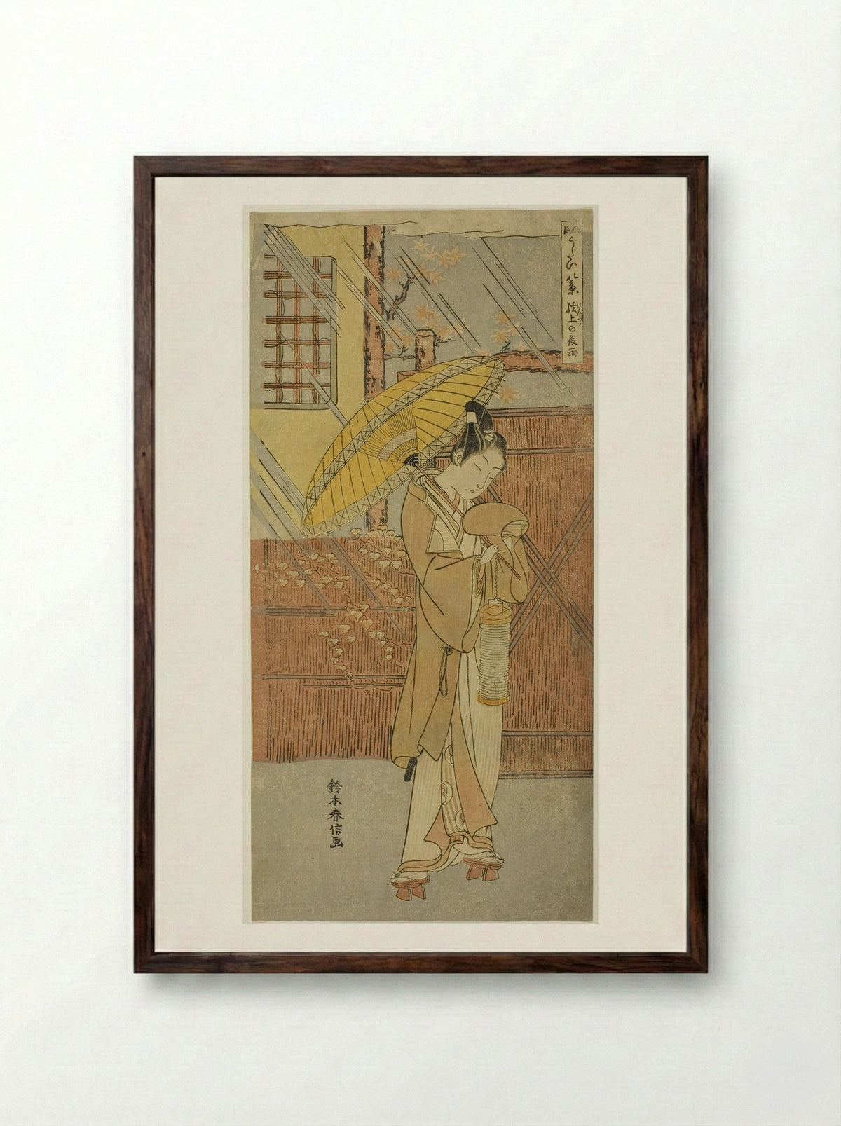 Night Rain of Genjo - Suzuki Harunobu - Framed Print Dark Wood