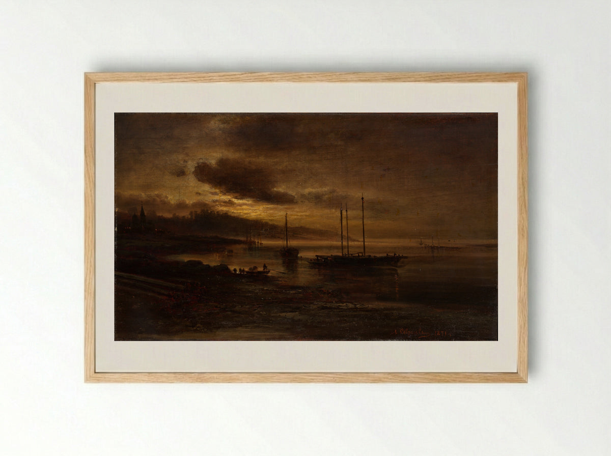 Night Scene on the Volga - Alexei Kondratievich Savrasov - Framed Print Wood