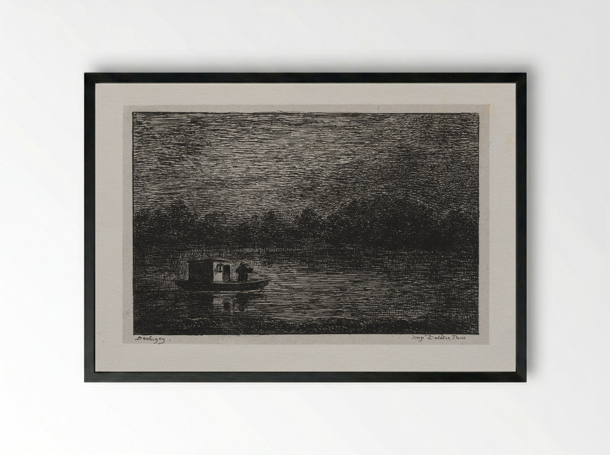 Night Voyage, or Fishing with a Line - Charles-François Daubigny - Framed Print Black