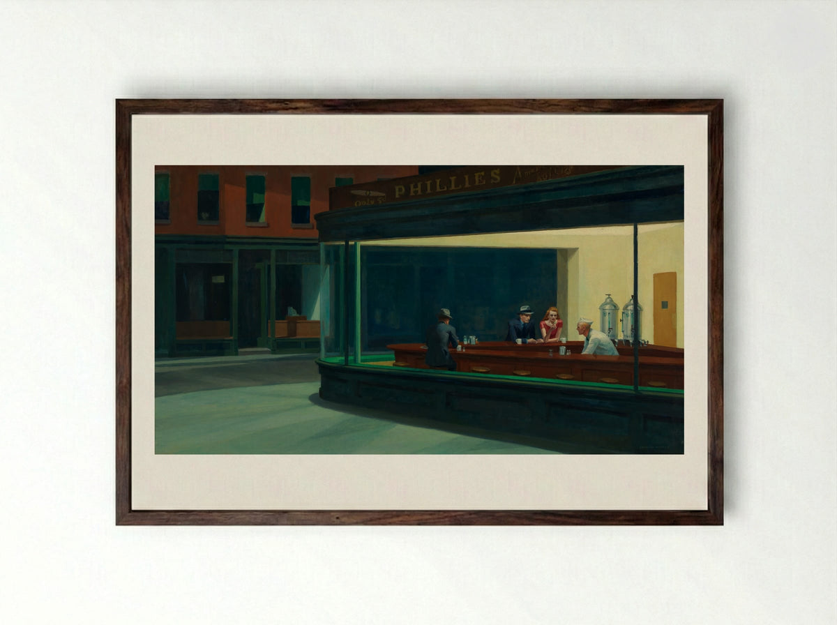 Nighthawks - Edward Hopper - Framed Print Dark Wood