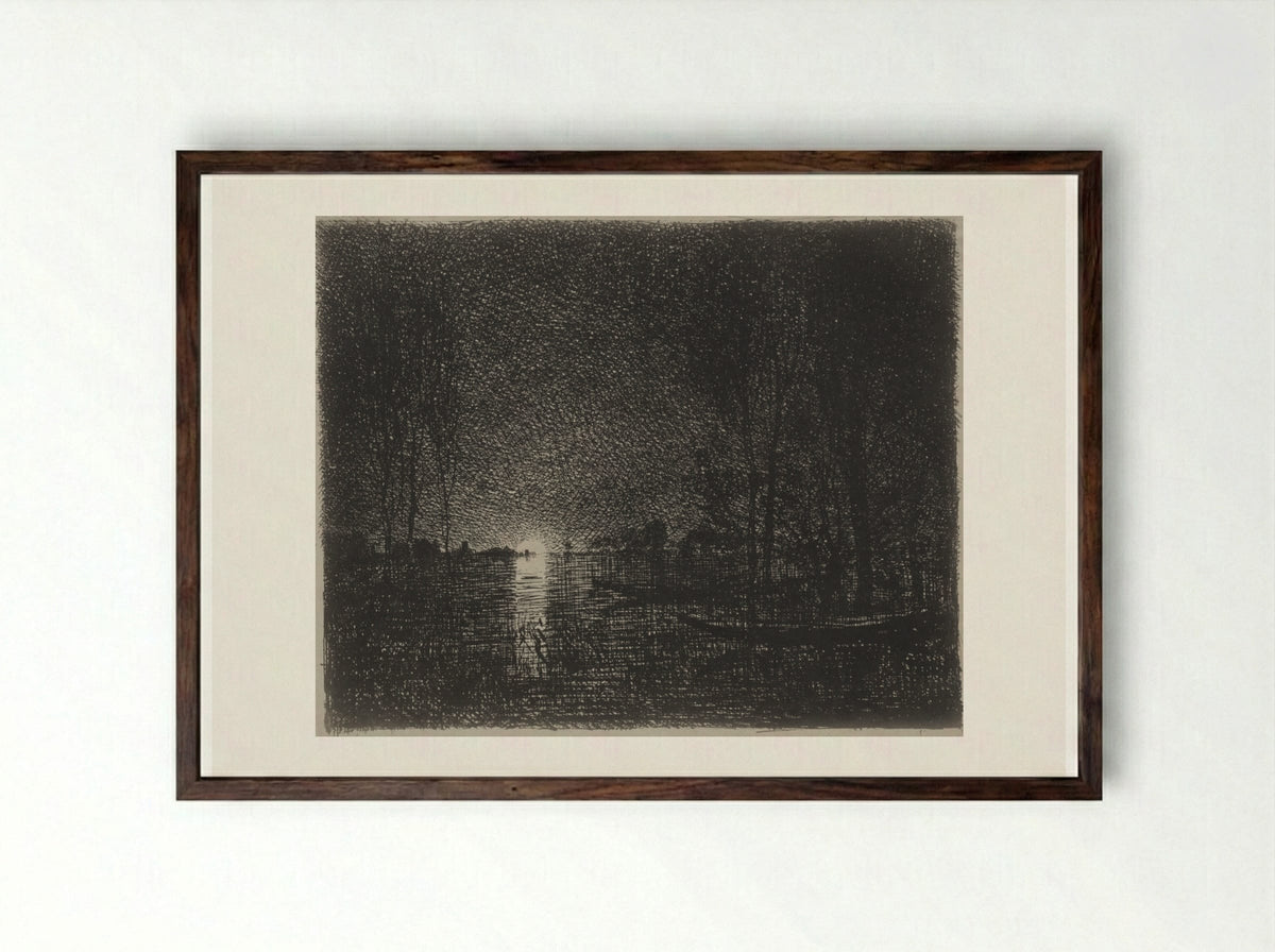 Nightpiece - Charles-François Daubigny - Framed Print Dark Wood