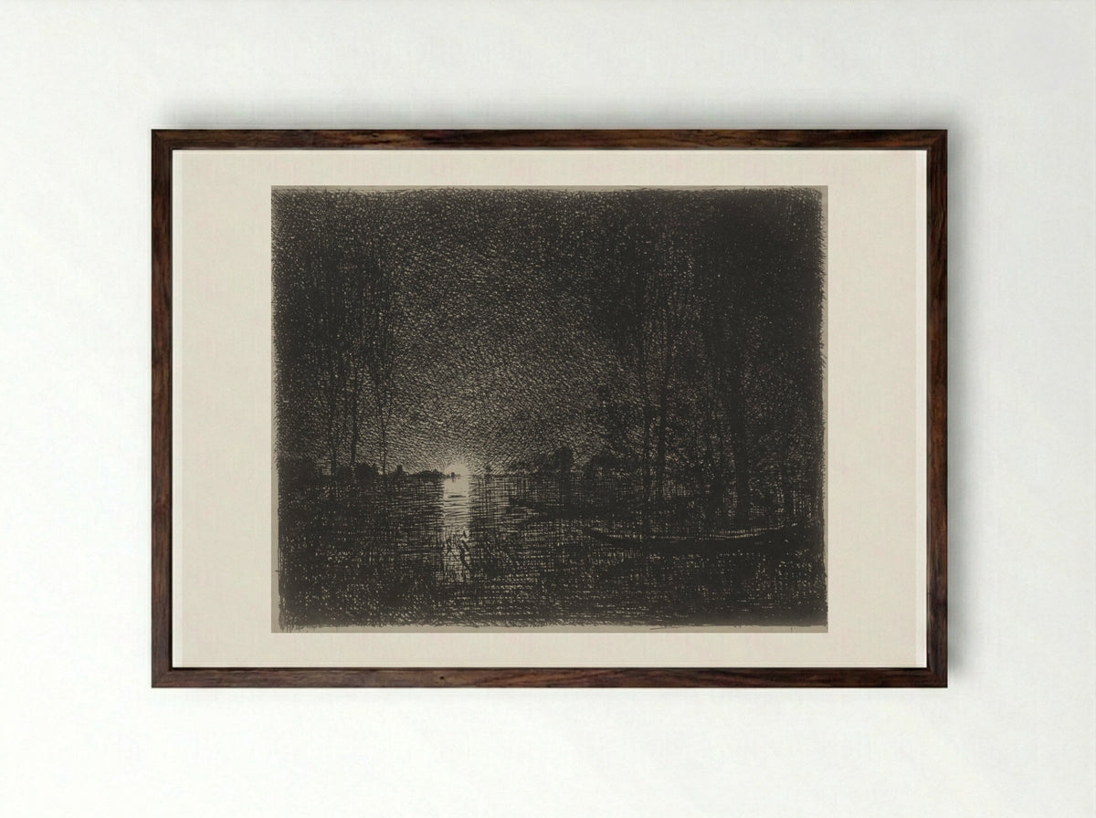 Nightpiece - Charles-François Daubigny - Framed Print Dark Wood