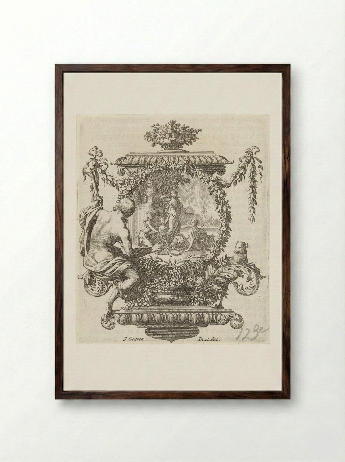 Nimfen aan de oever van een rivier - Jan Goeree - Framed Print Dark Wood