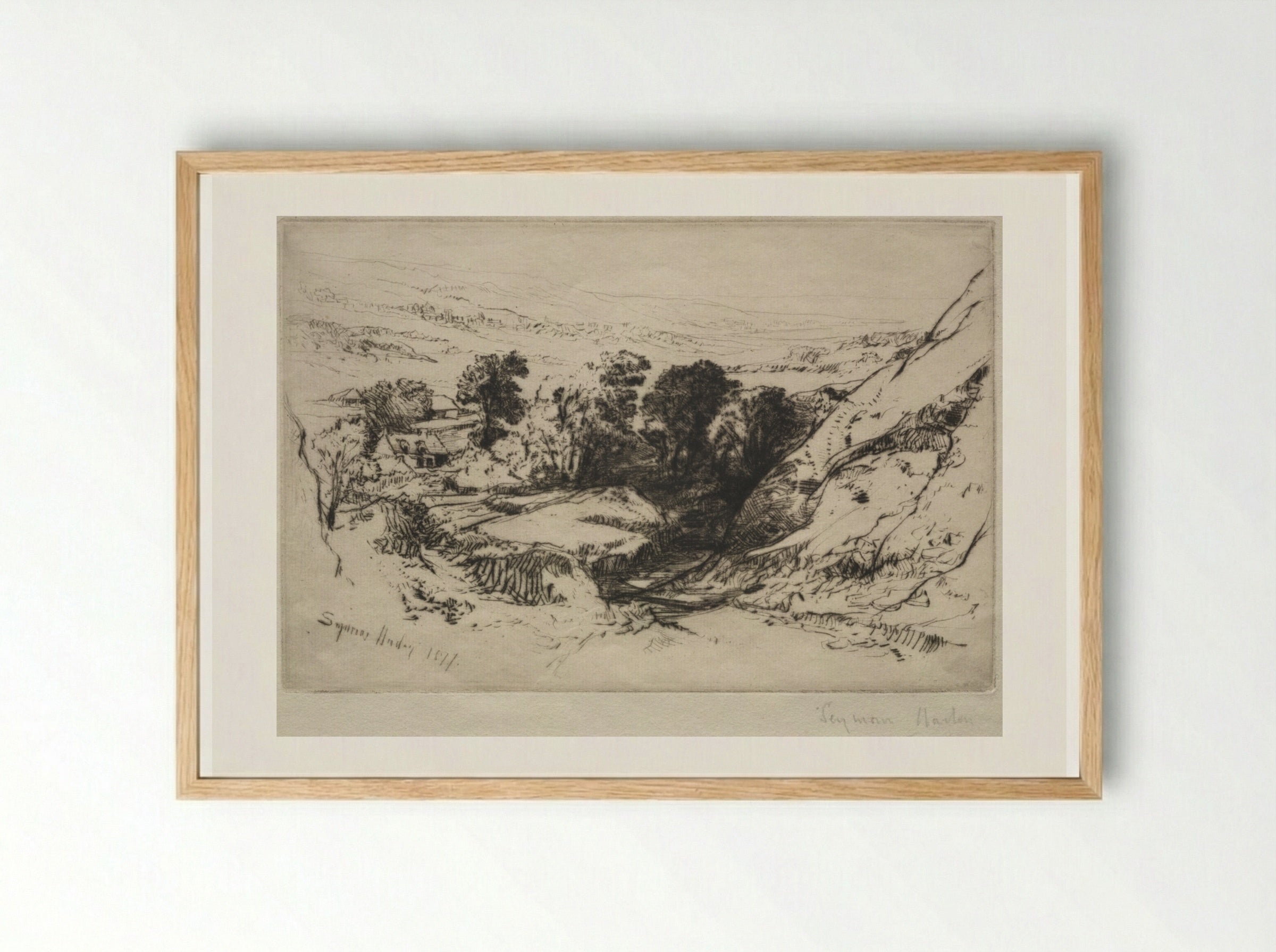 Nine Barrow Down - Francis Seymour Haden - Framed Print Wood