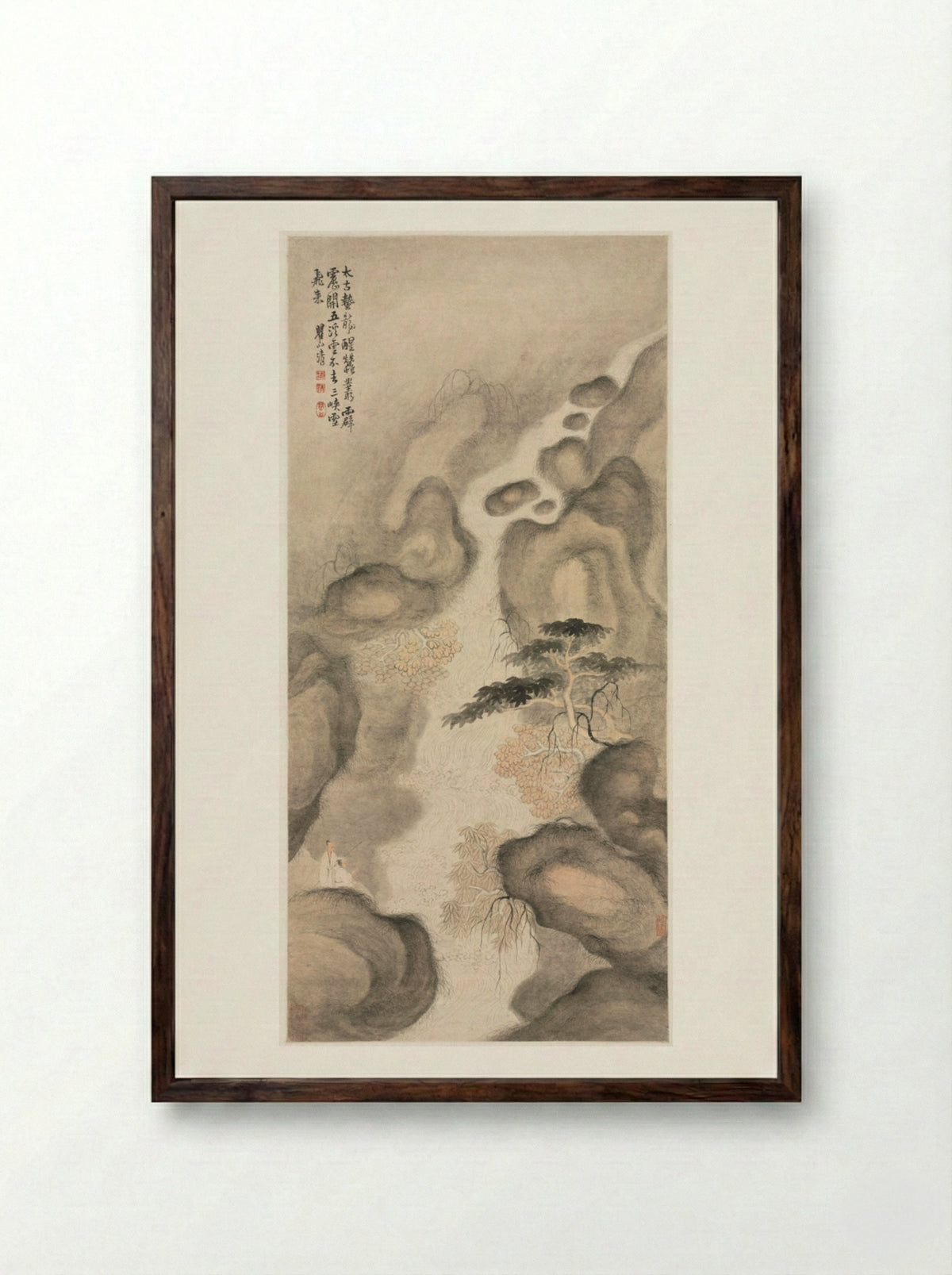 Nine Dragon Pool - Mei Qing - Framed Print Dark Wood