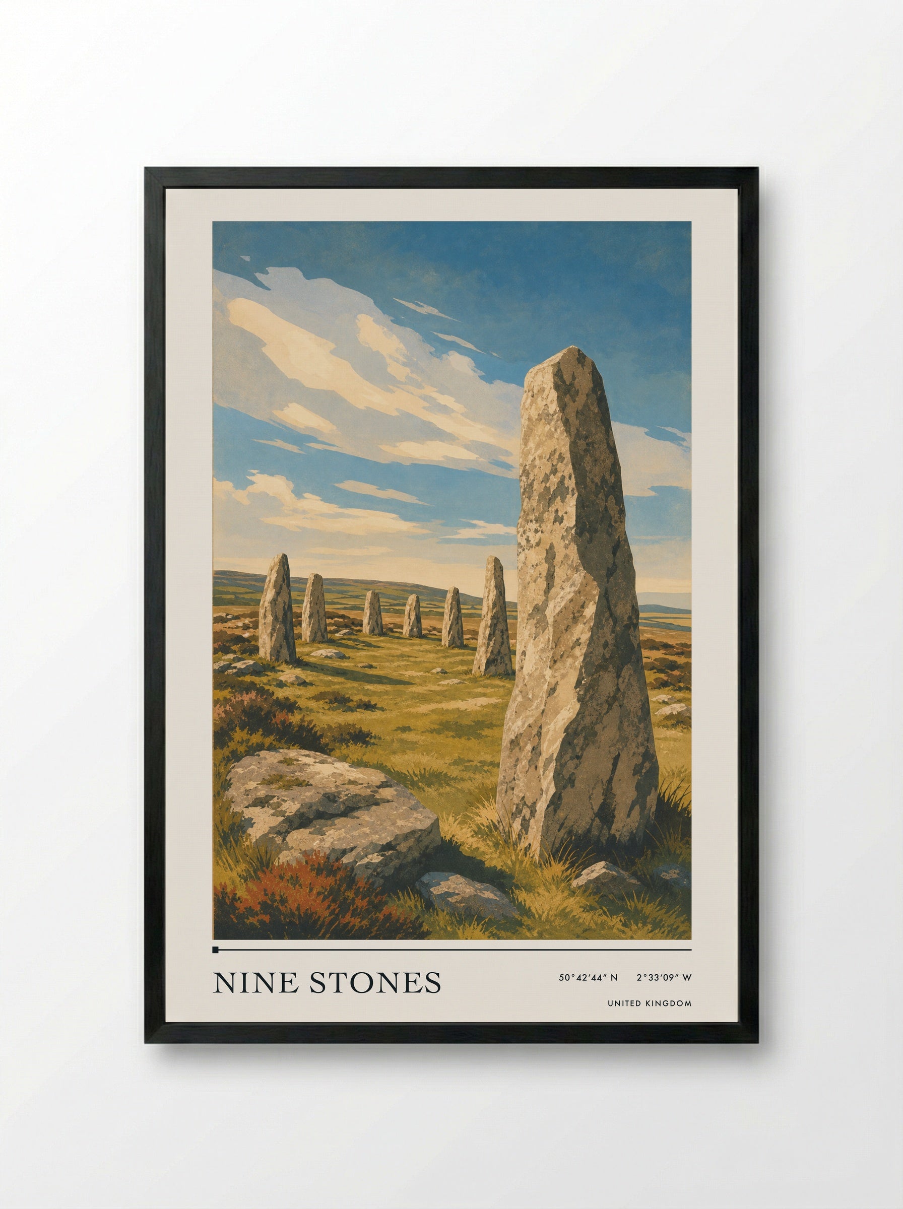 Nine Stones United Kingdom Travel Poster - Framed Print Black