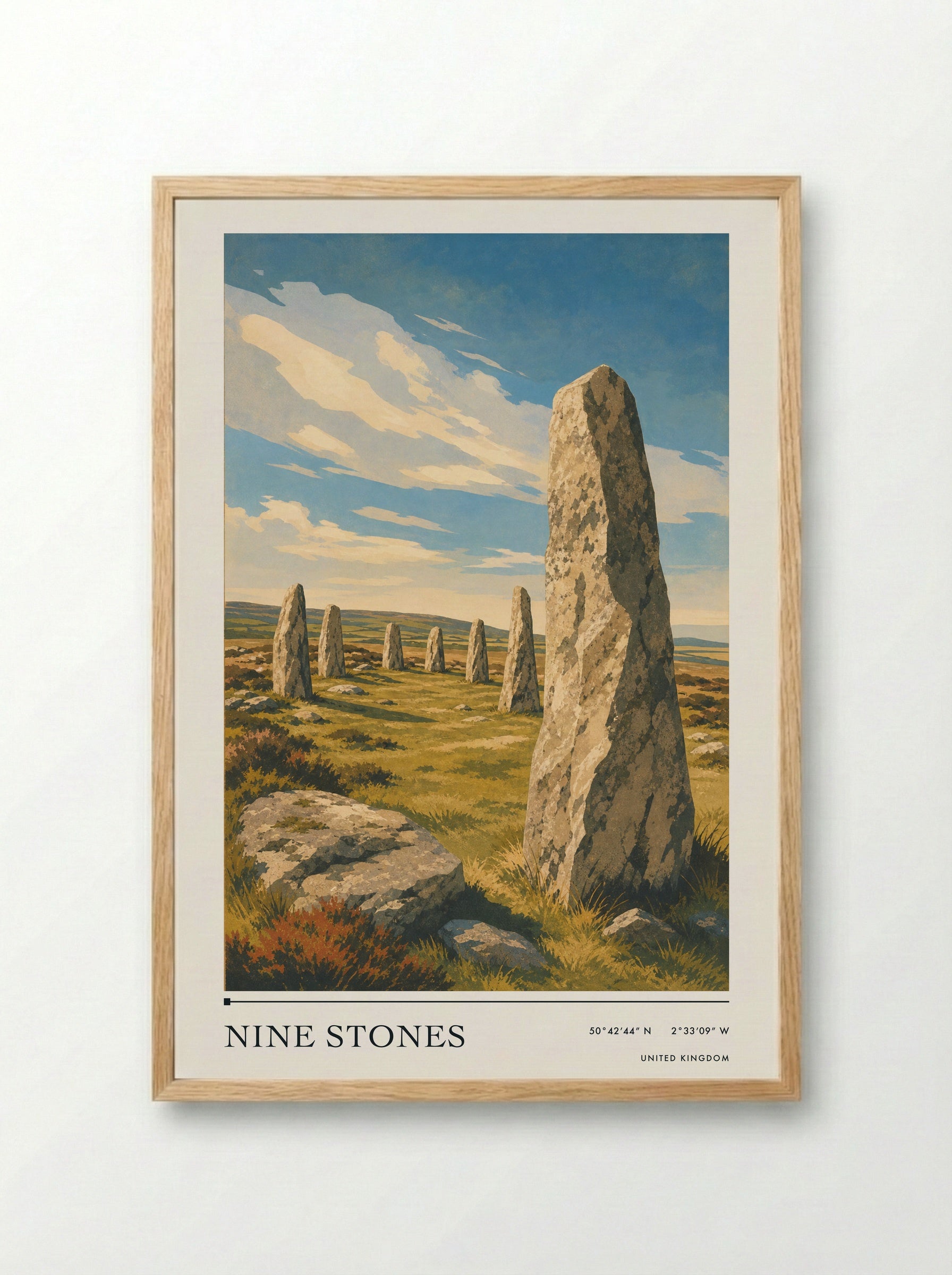 Nine Stones United Kingdom Travel Poster - Framed Print Wood