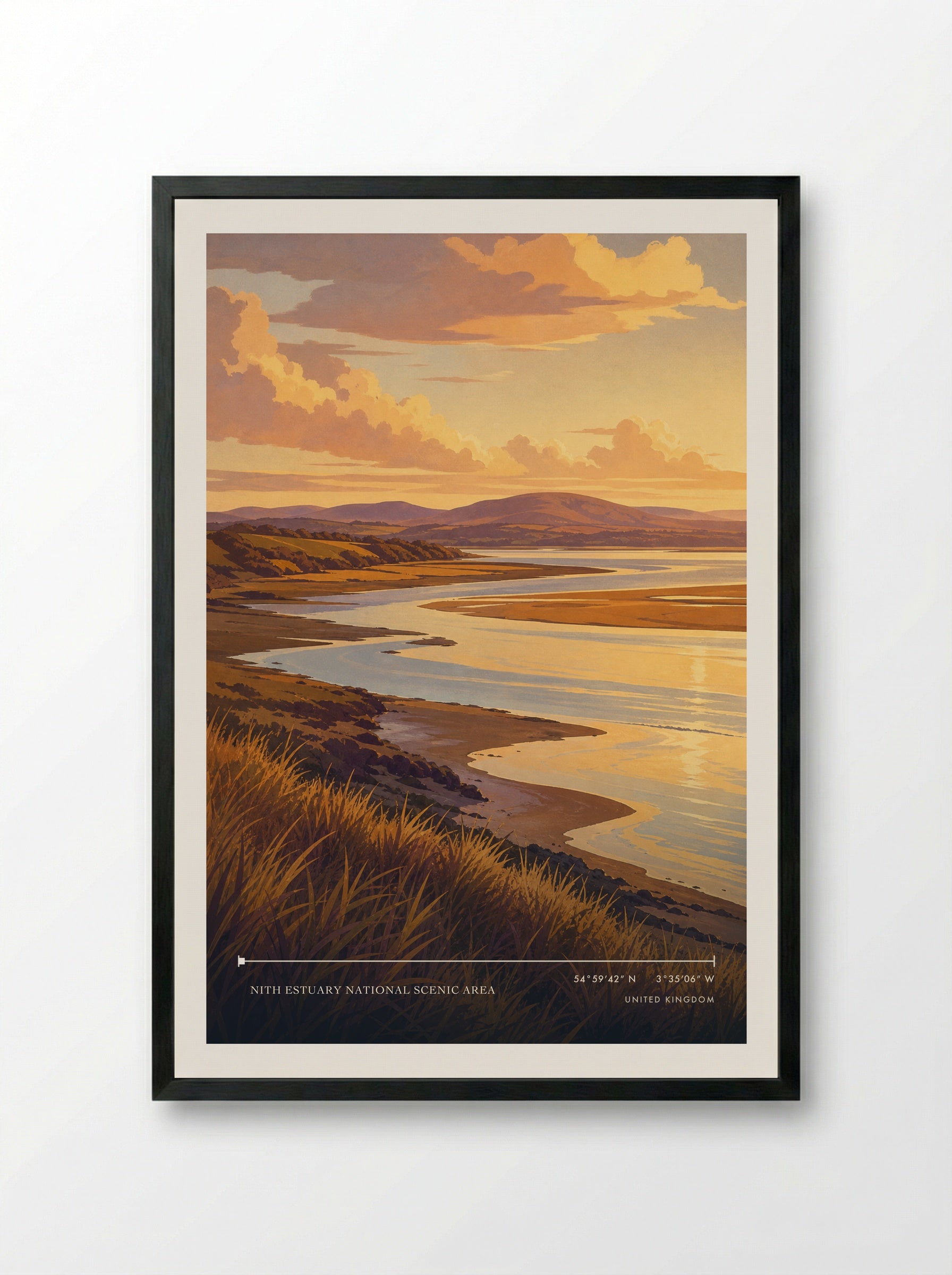 Nith Estuary National Scenic Area United Kingdom Travel Poster - Framed Print Black