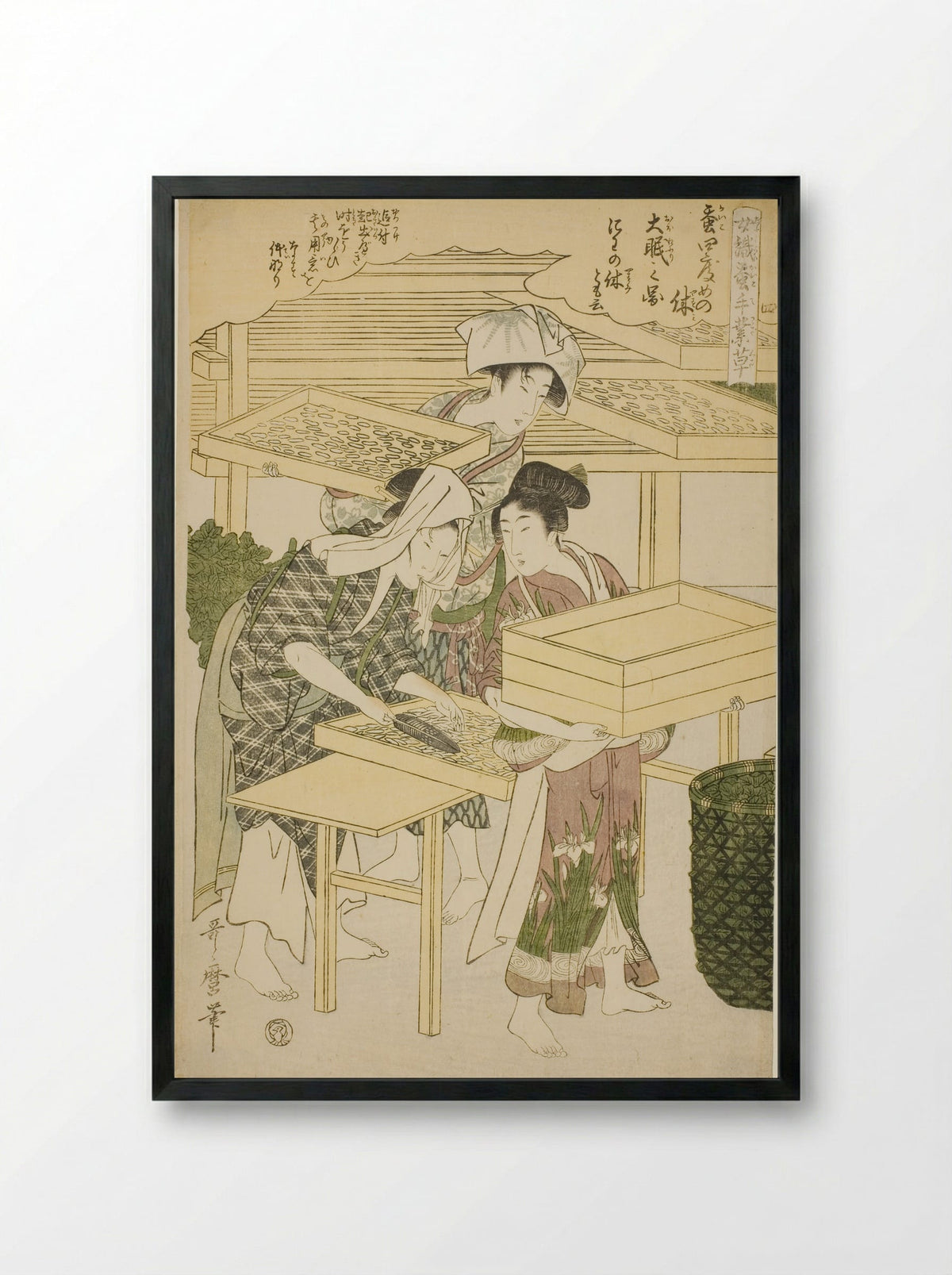 No. 4 (shi), from the series Women Engaged in the Sericulture Industry - Kitagawa Utamaro - Framed Print Black