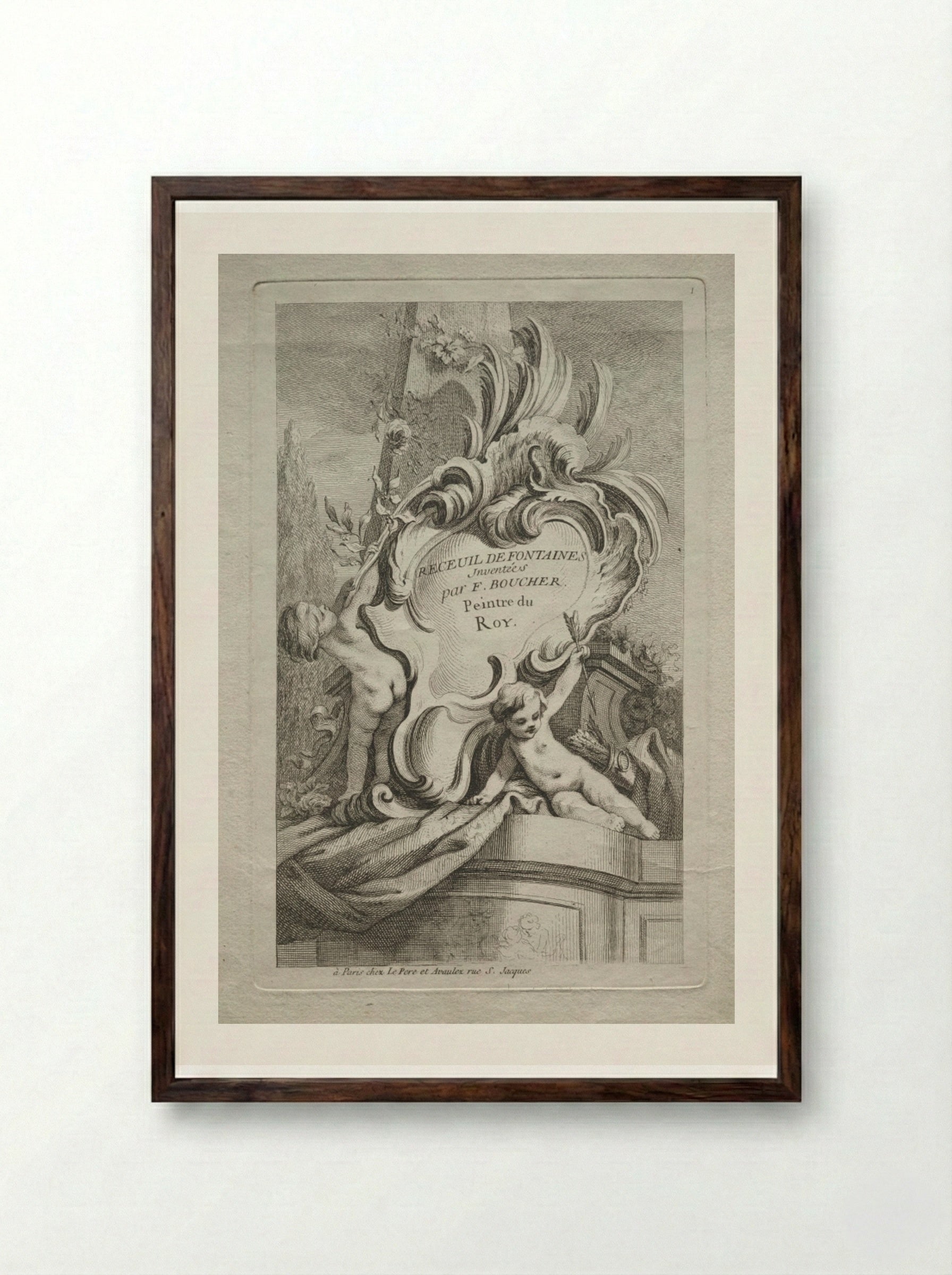 No. 1: Title Page (Recueil de Fontaines) - Gabriel Huquier - Framed Print Dark Wood