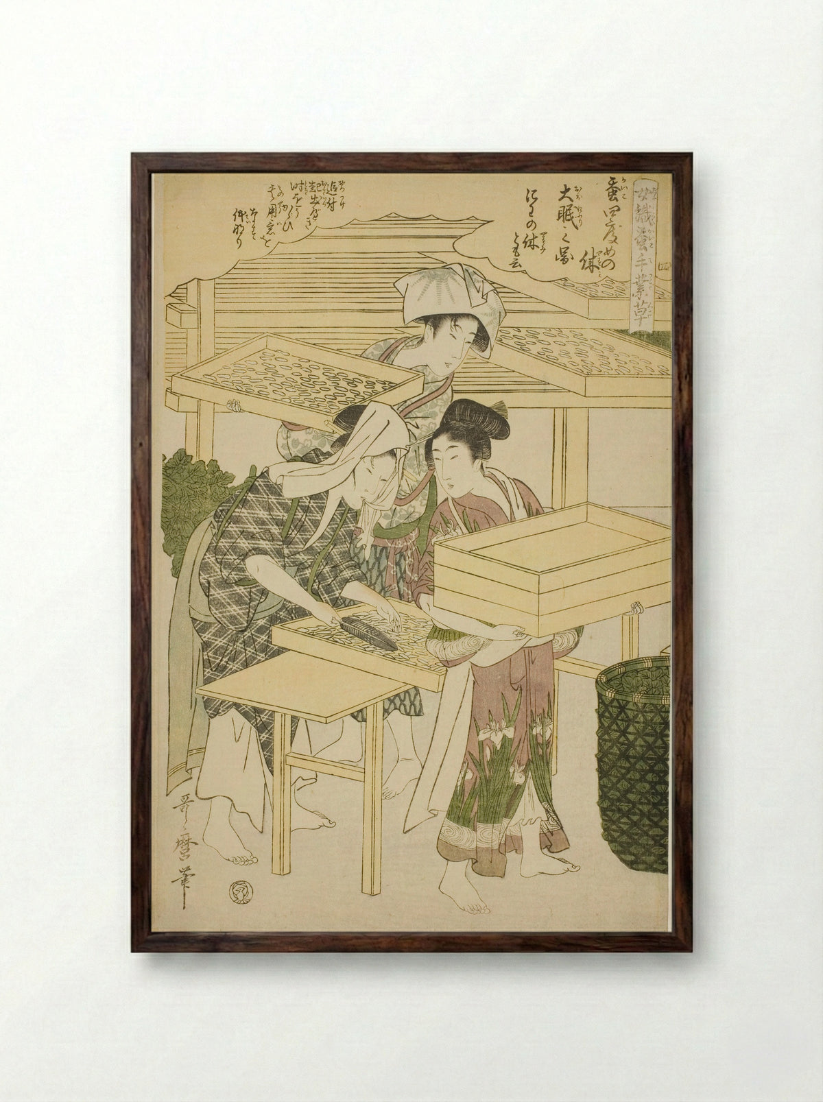 No. 4 (shi), from the series Women Engaged in the Sericulture Industry - Kitagawa Utamaro - Framed Print Dark Wood
