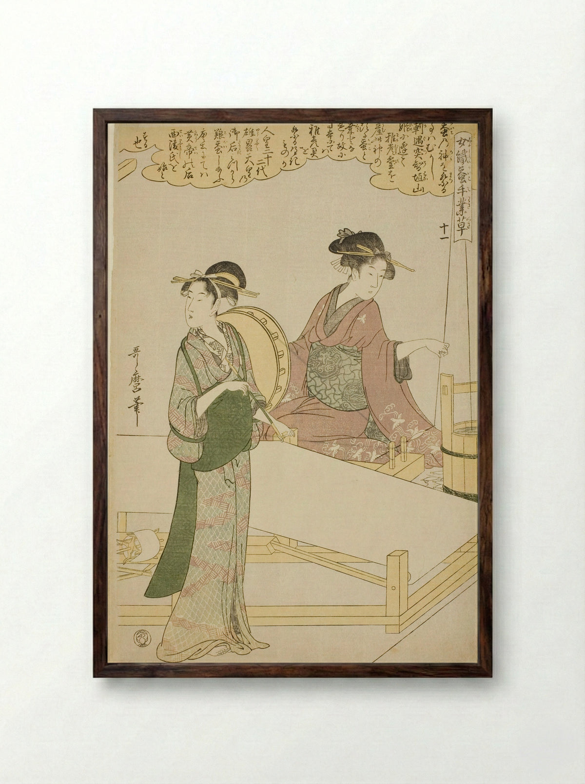 No. 11, Women Engaged in the Sericulture Industry - Kitagawa Utamaro - Framed Print Dark Wood