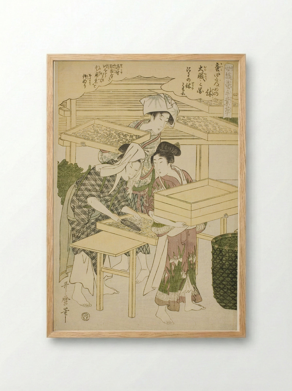 No. 4 (shi), from the series Women Engaged in the Sericulture Industry - Kitagawa Utamaro - Framed Print Wood