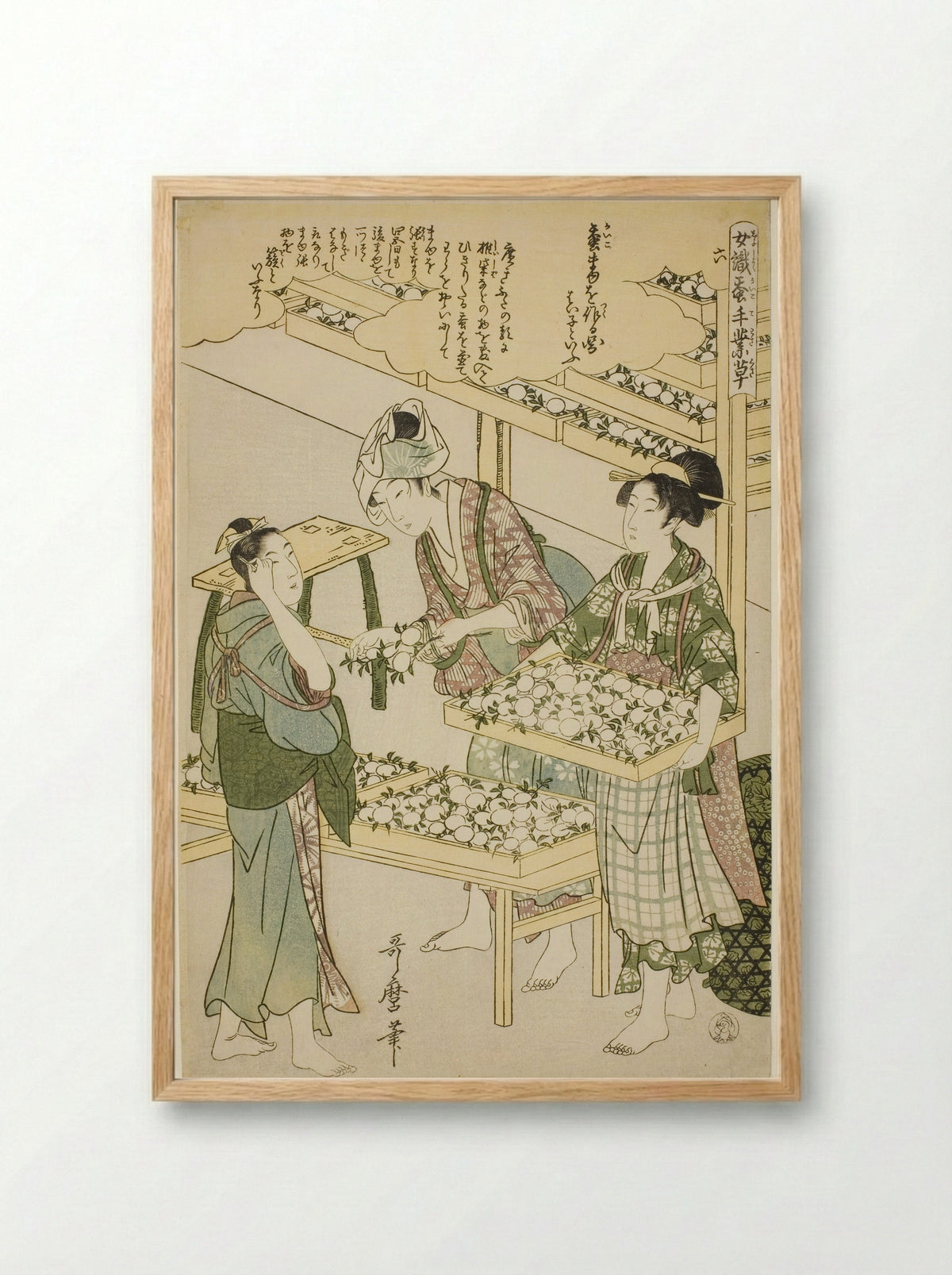 No. 6, Women Engaged in the Sericulture Industry - Kitagawa Utamaro - Framed Print Wood