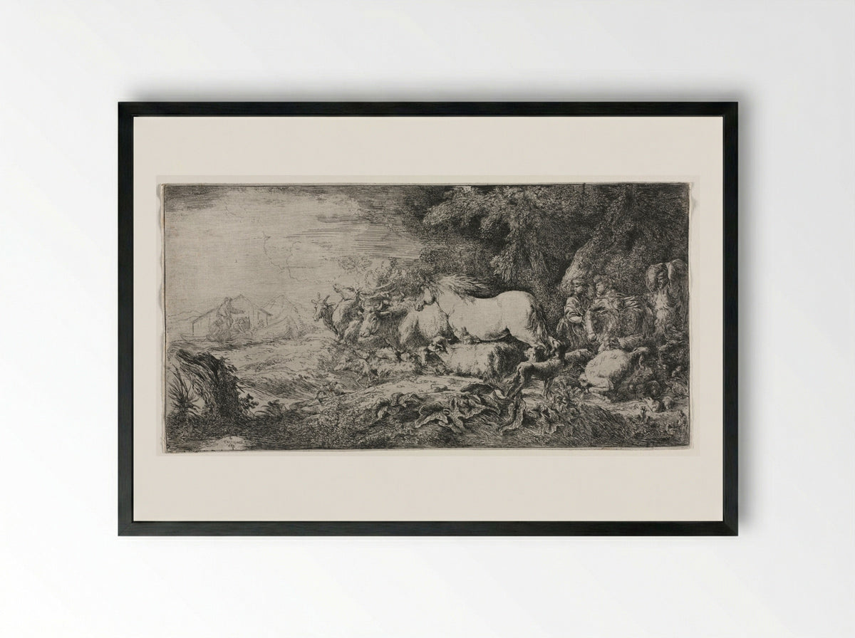 Noah and the Animals Entering the Ark - Giovanni Benedetto Castiglione - Framed Print Black
