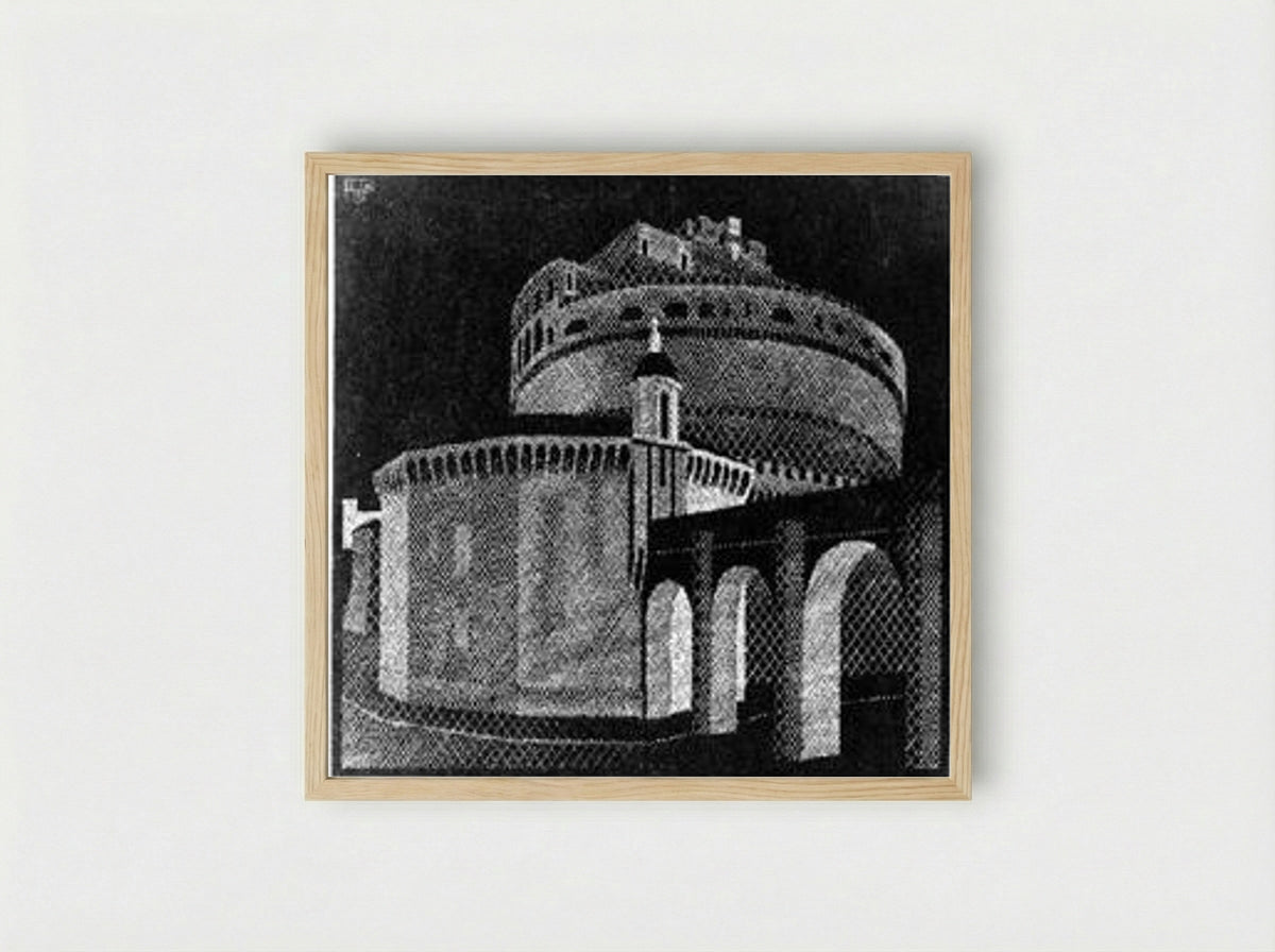 Nocturnal Rome, Castel Sant' Angelo - M.C. Escher - Framed Print Wood
