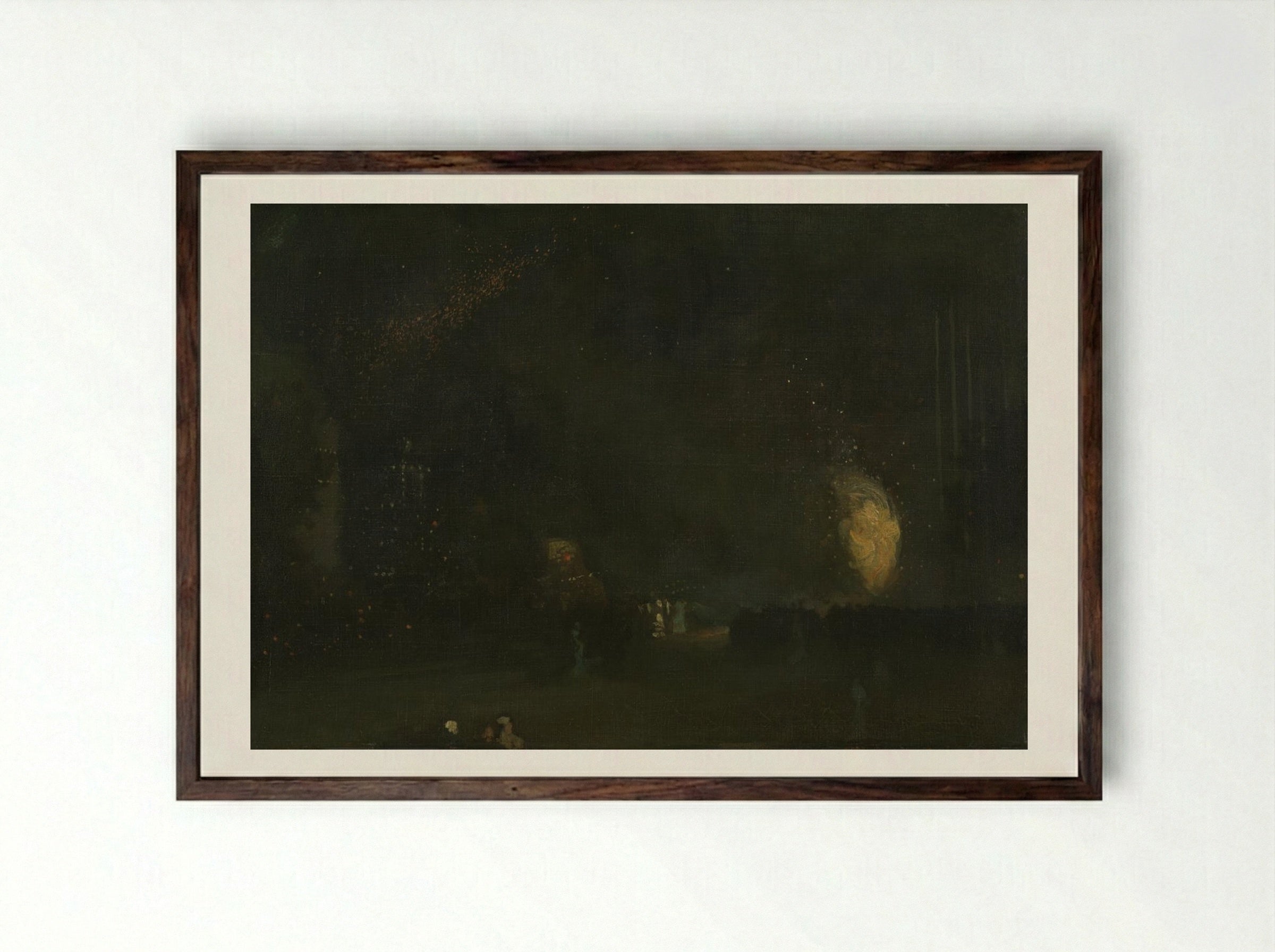 Nocturne in Black and Gold: The Falling Rocket - James McNeill Whistler - Framed Print Dark Wood