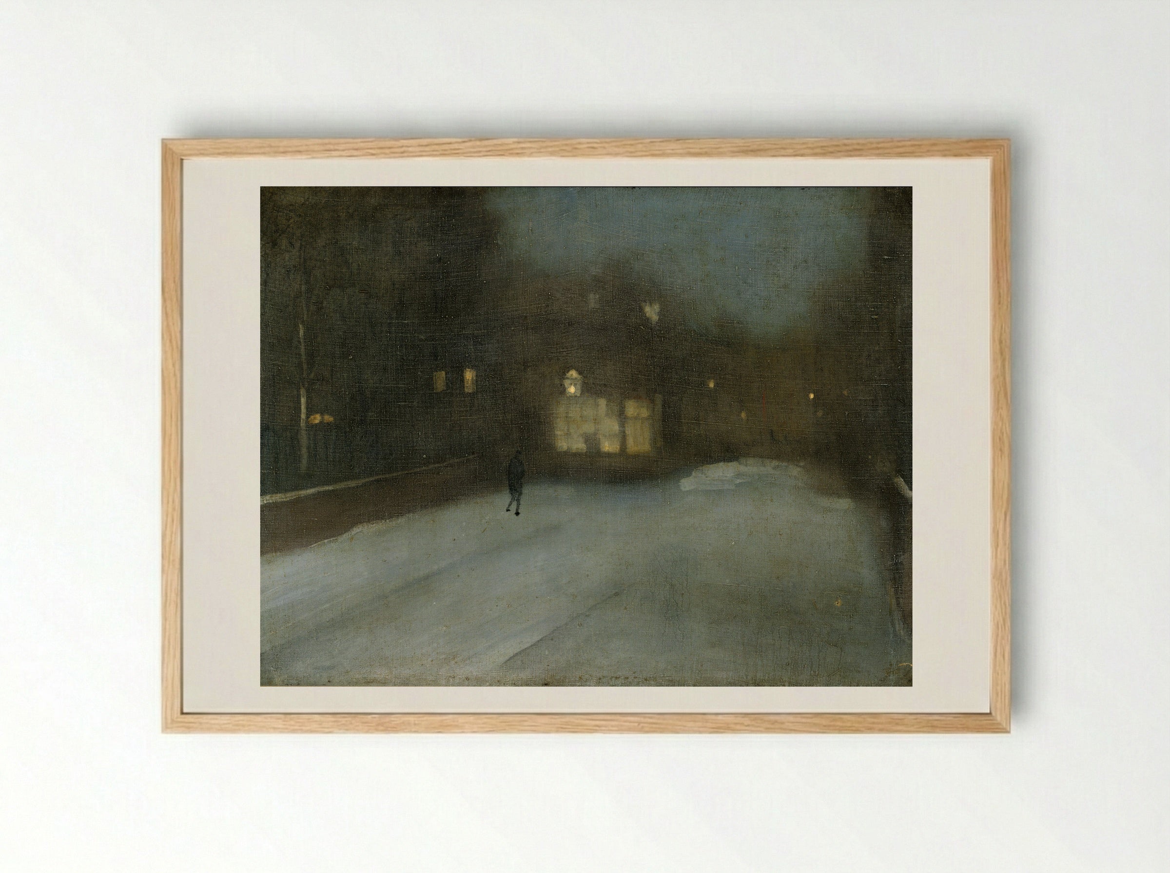 Nocturne in Grey and Gold: Chelsea Snow - James Abbott McNeill Whistler - Framed Print Wood