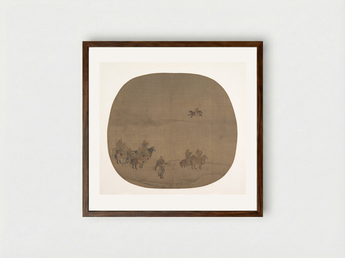 Nomads Hunting with Falcons - Chen Juzhong - Framed Print Dark Wood