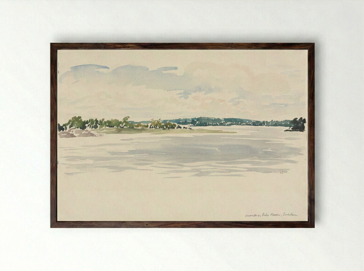Noonday, Lake Noxen, Sweden - Muirhead Bone - Framed Print Dark Wood