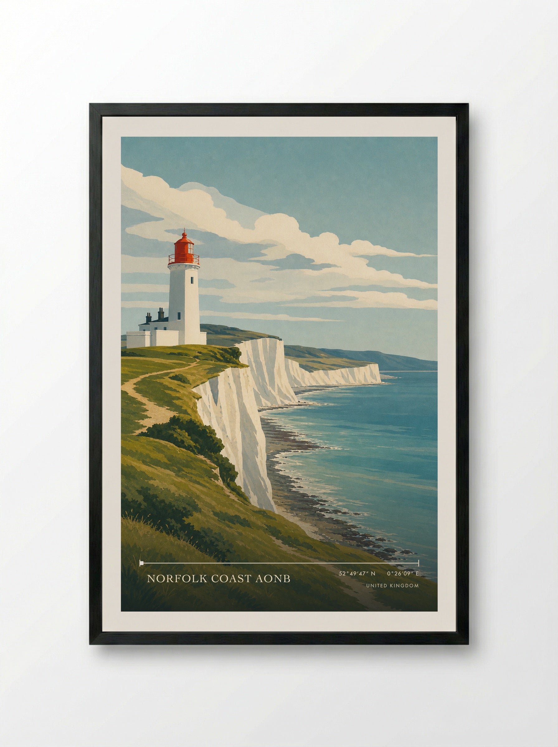 Norfolk Coast AONB United Kingdom Travel Poster - Framed Print Black