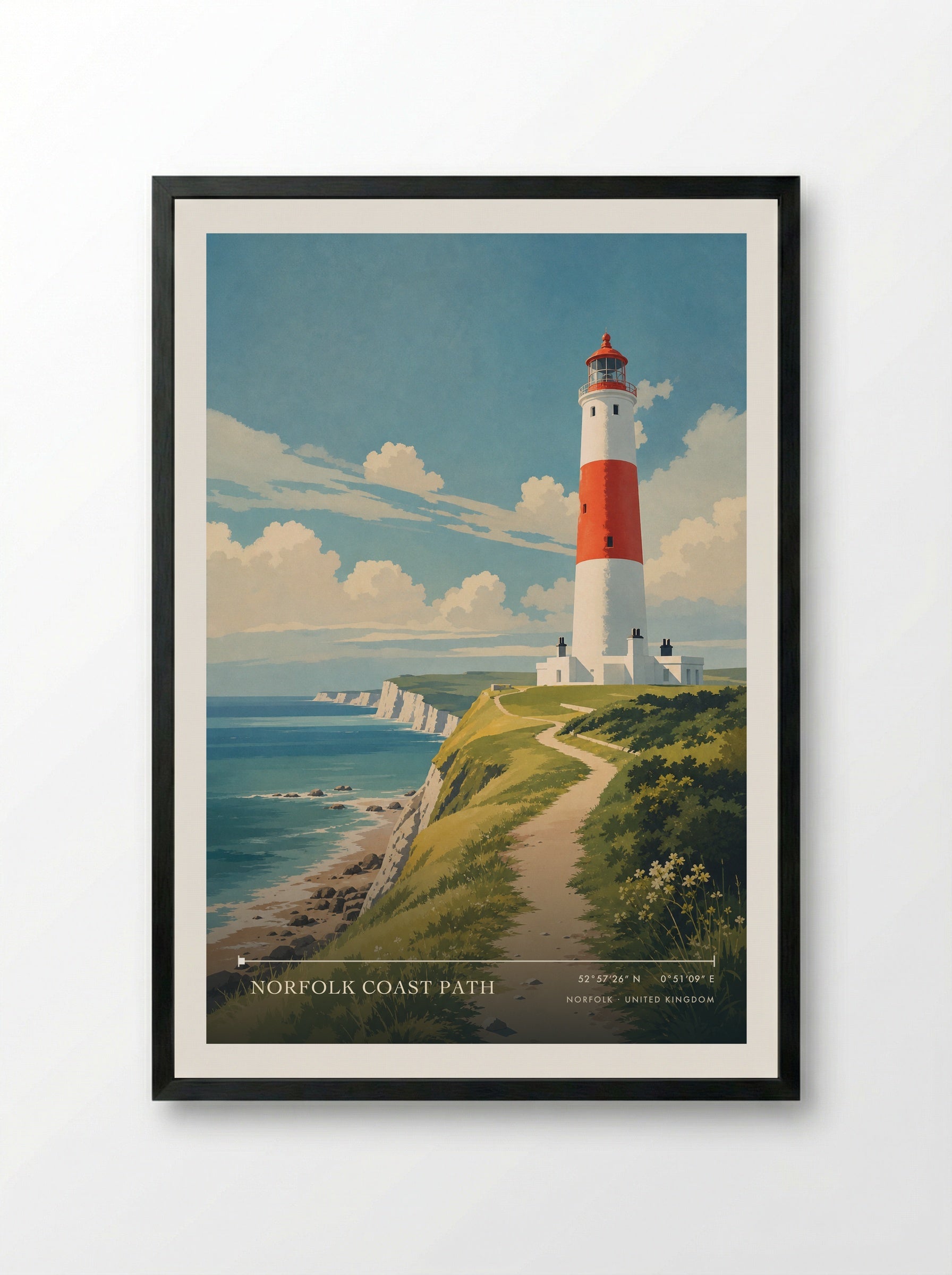Norfolk Coast Path United Kingdom Travel Poster - Framed Print Black