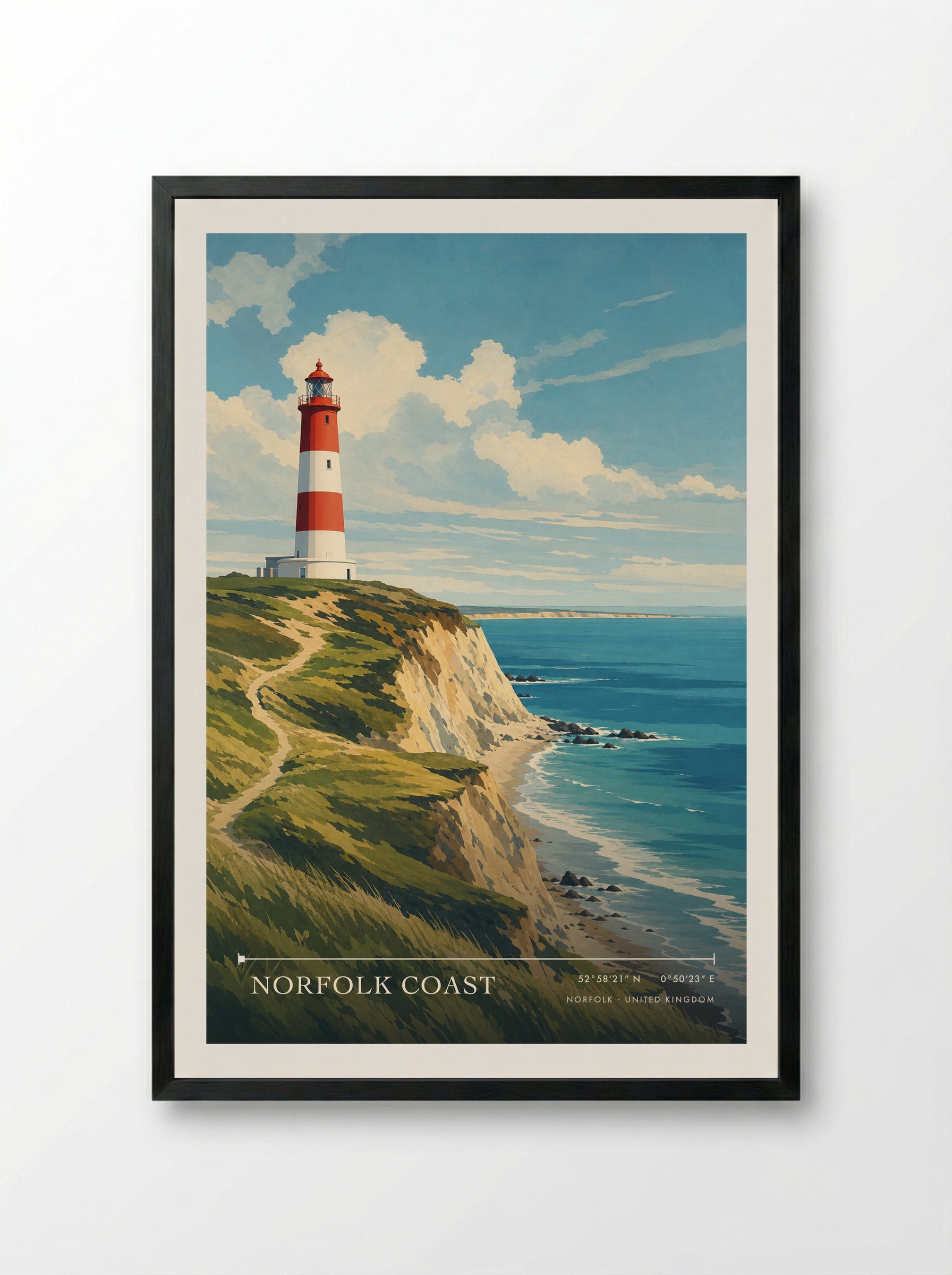 Norfolk Coast United Kingdom Travel Poster - Framed Print Black