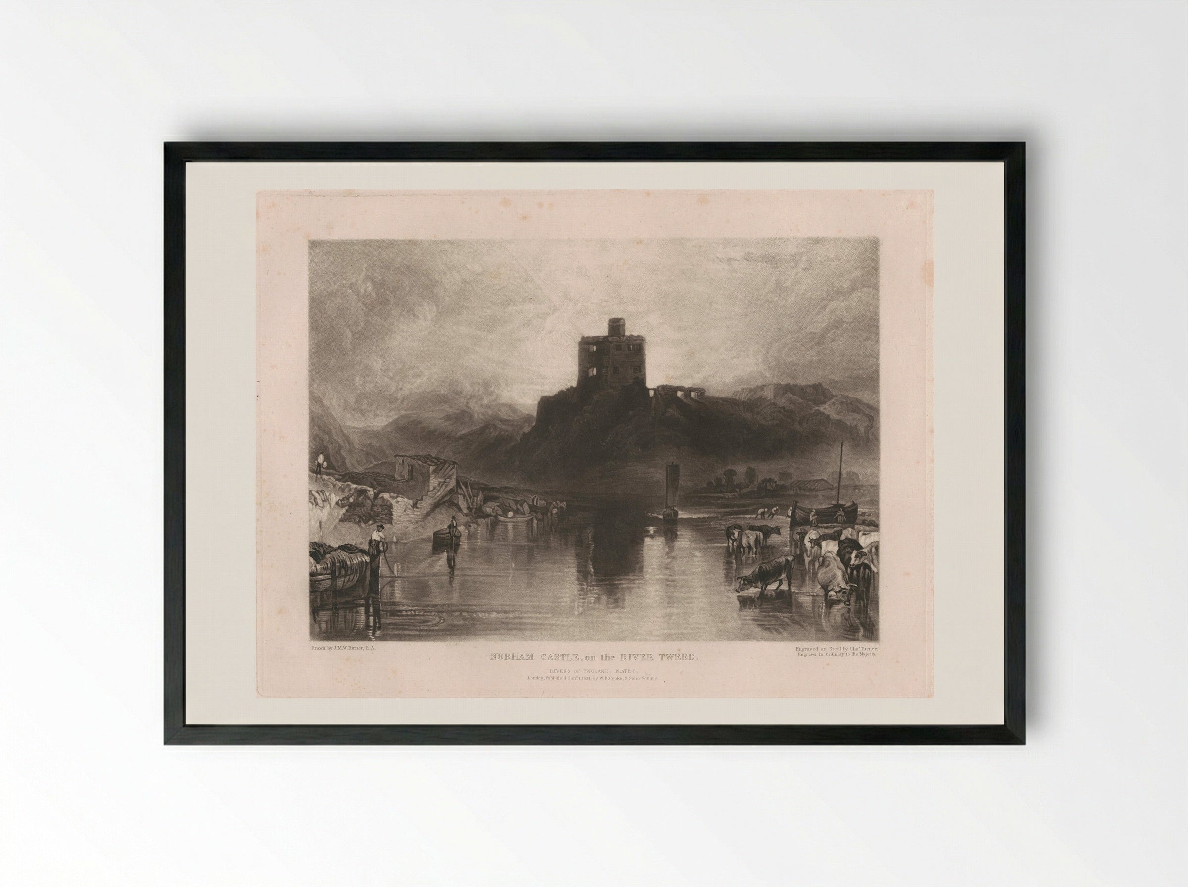 Norham Castle on the River Tweed - Charles Turner - Framed Print Black