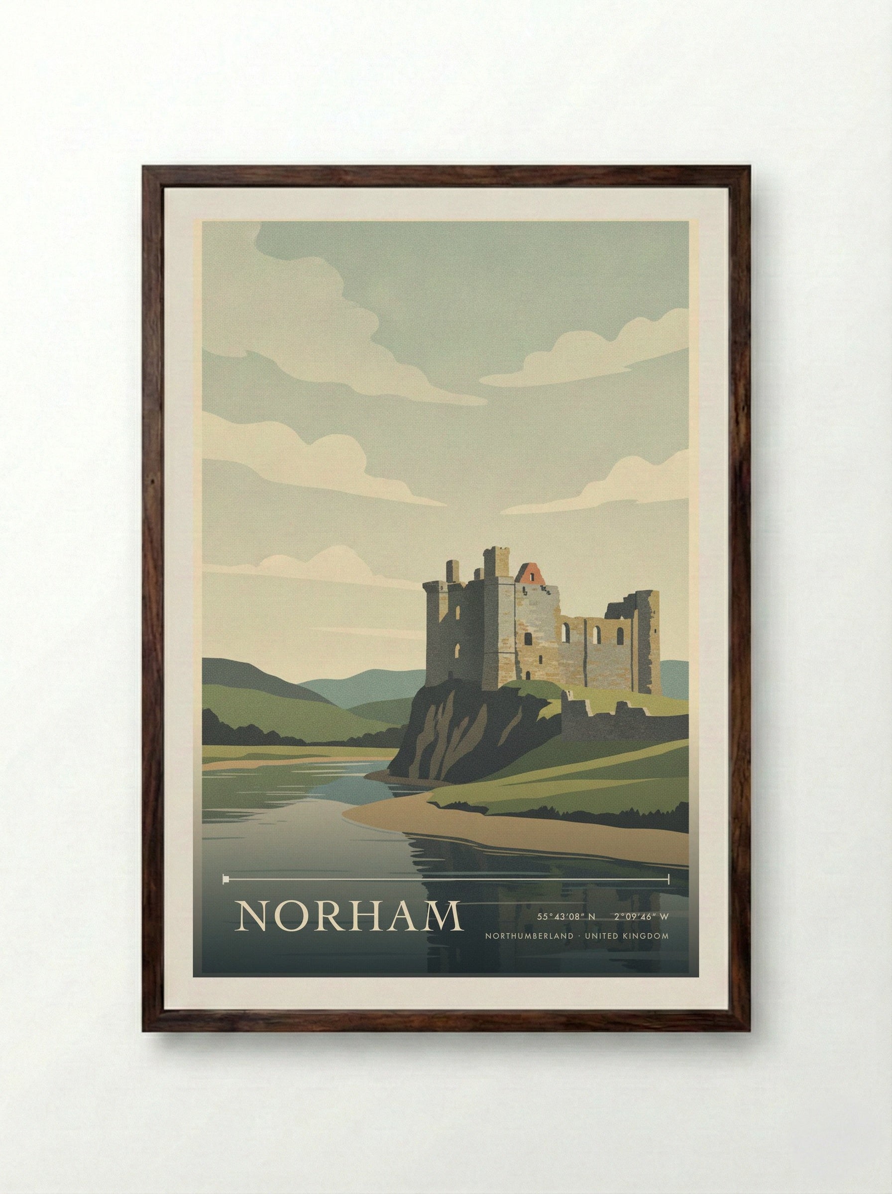 Norham Northumberland United Kingdom Travel Poster - Framed Print Dark Wood