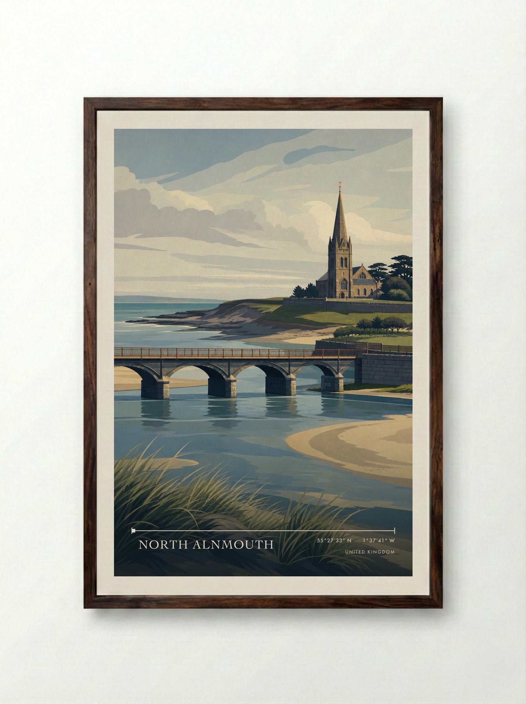 North Alnmouth United Kingdom Travel Poster - Framed Print Dark Wood