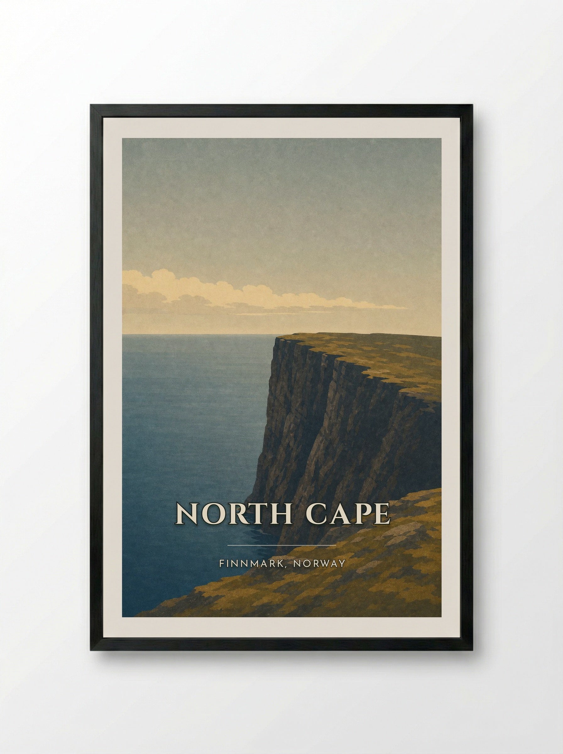 North Cape Travel Poster Artwork - Framed Print Black