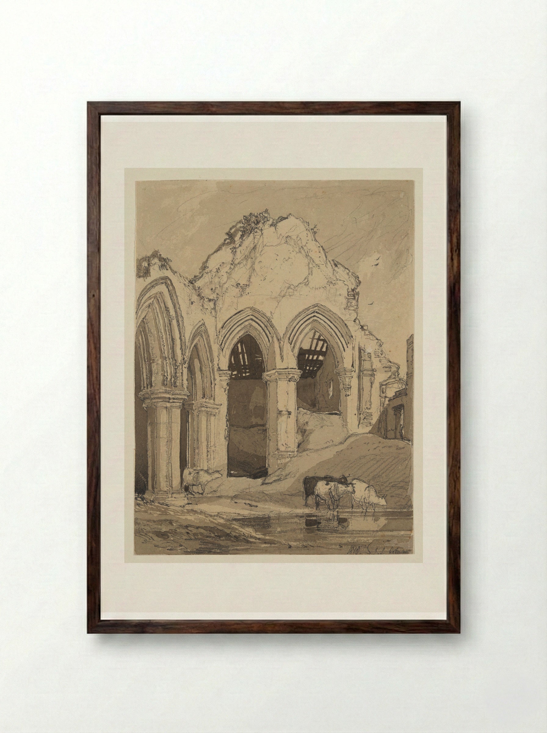 North Creake Abbey, Norfolk - John Sell Cotman - Framed Print Dark Wood