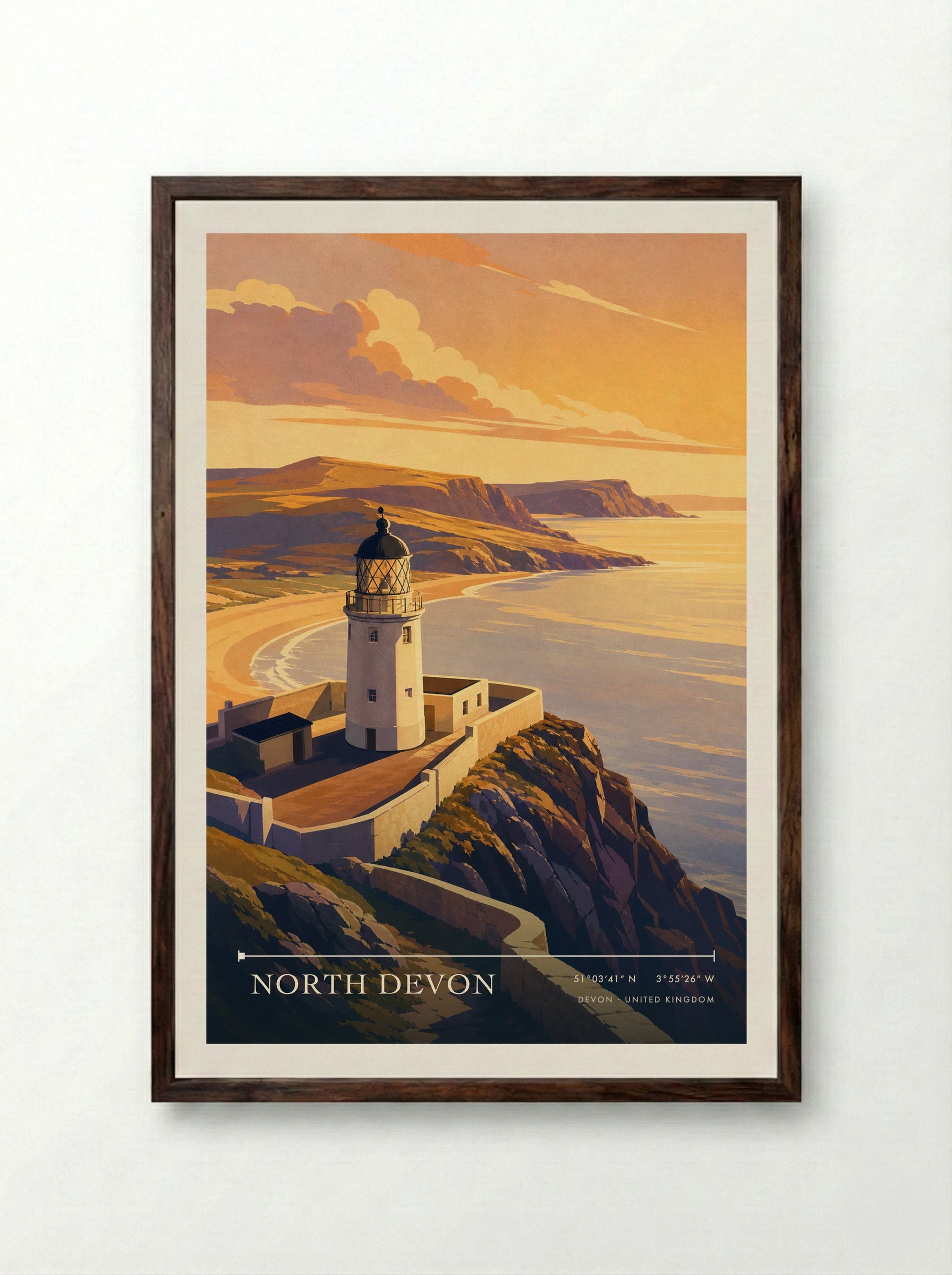 North Devon United Kingdom Travel Poster - Framed Print Dark Wood