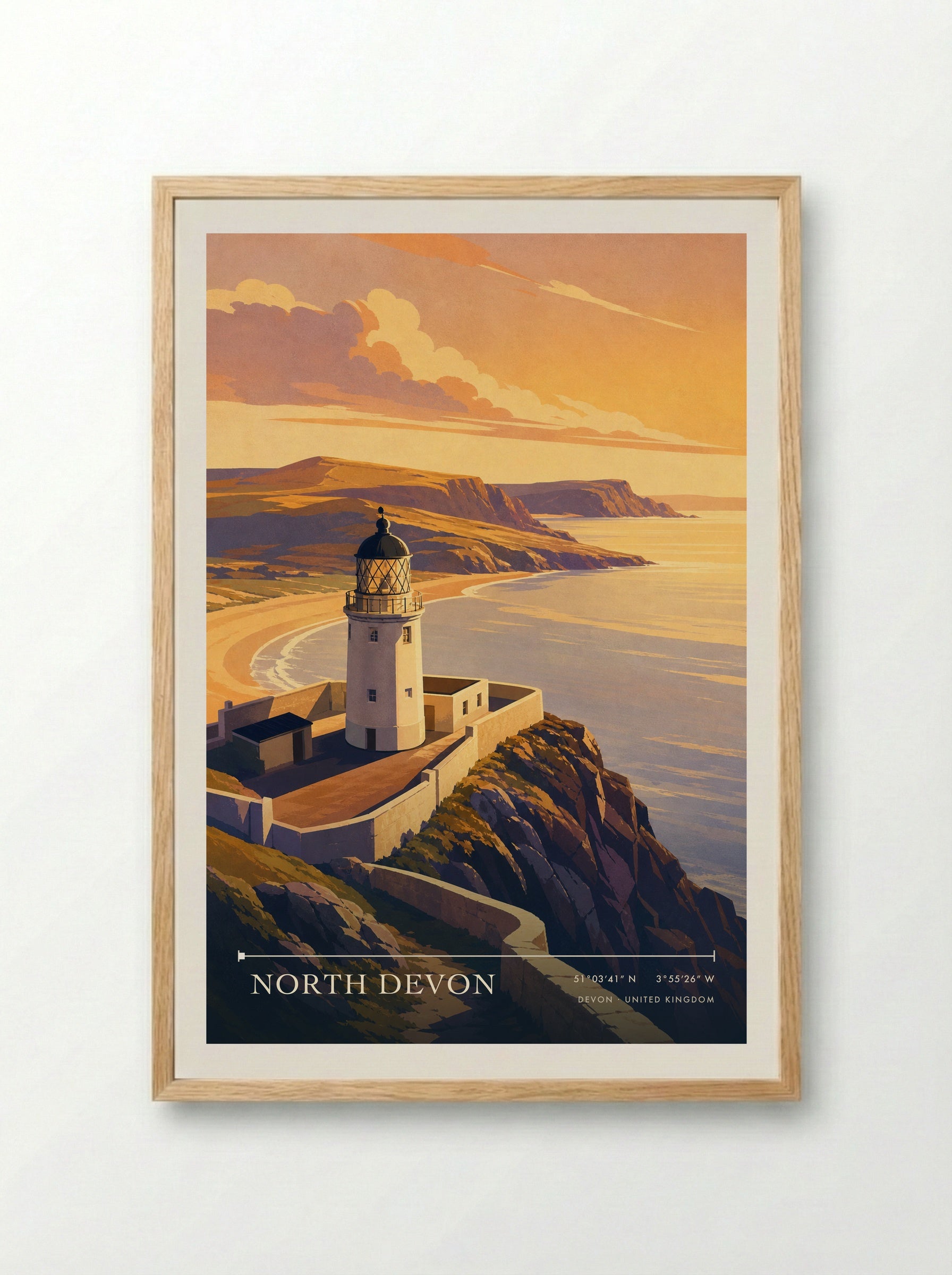 North Devon United Kingdom Travel Poster - Framed Print Wood