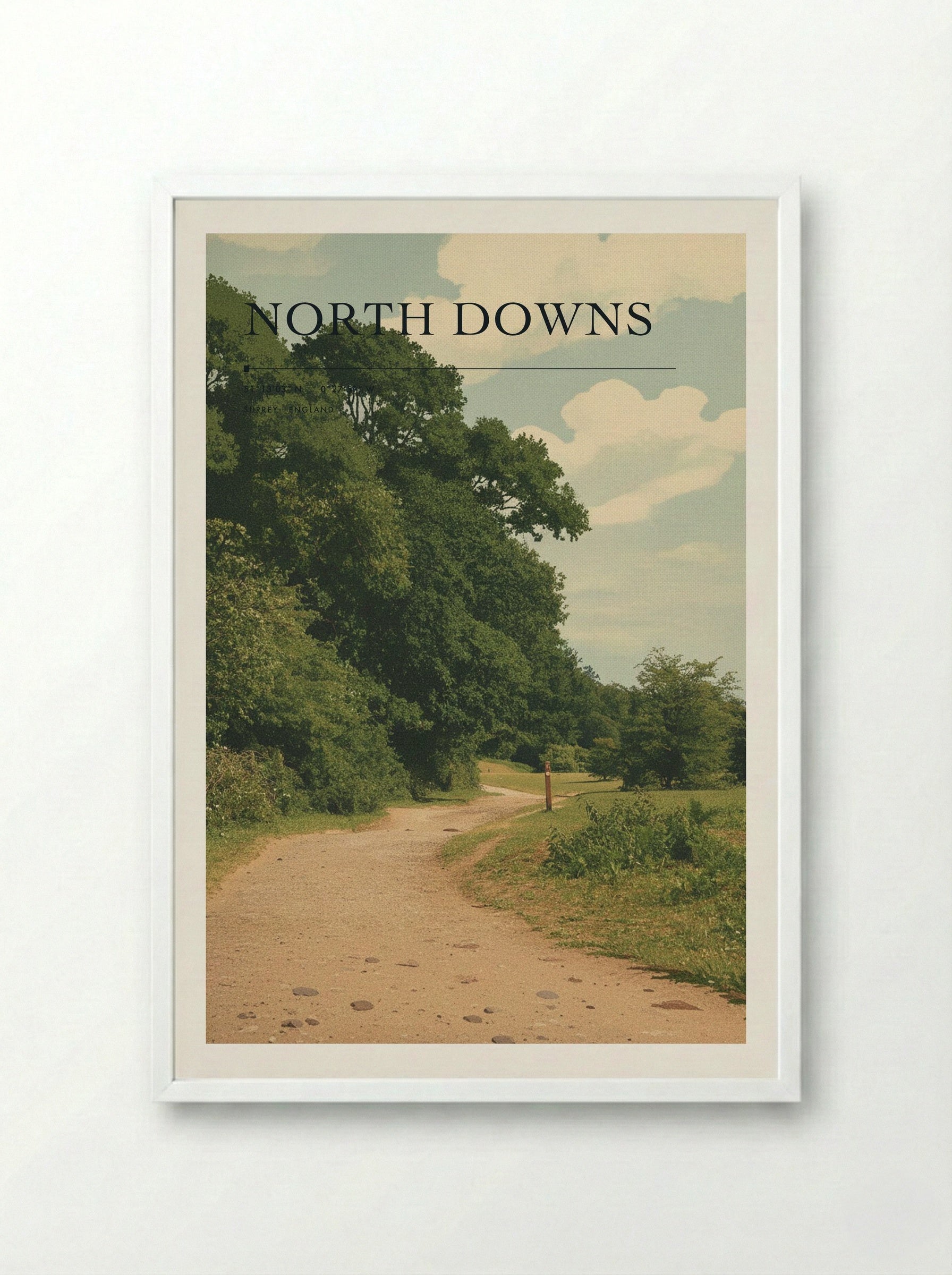 North Downs Surrey England Travel Poster - Framed Print White