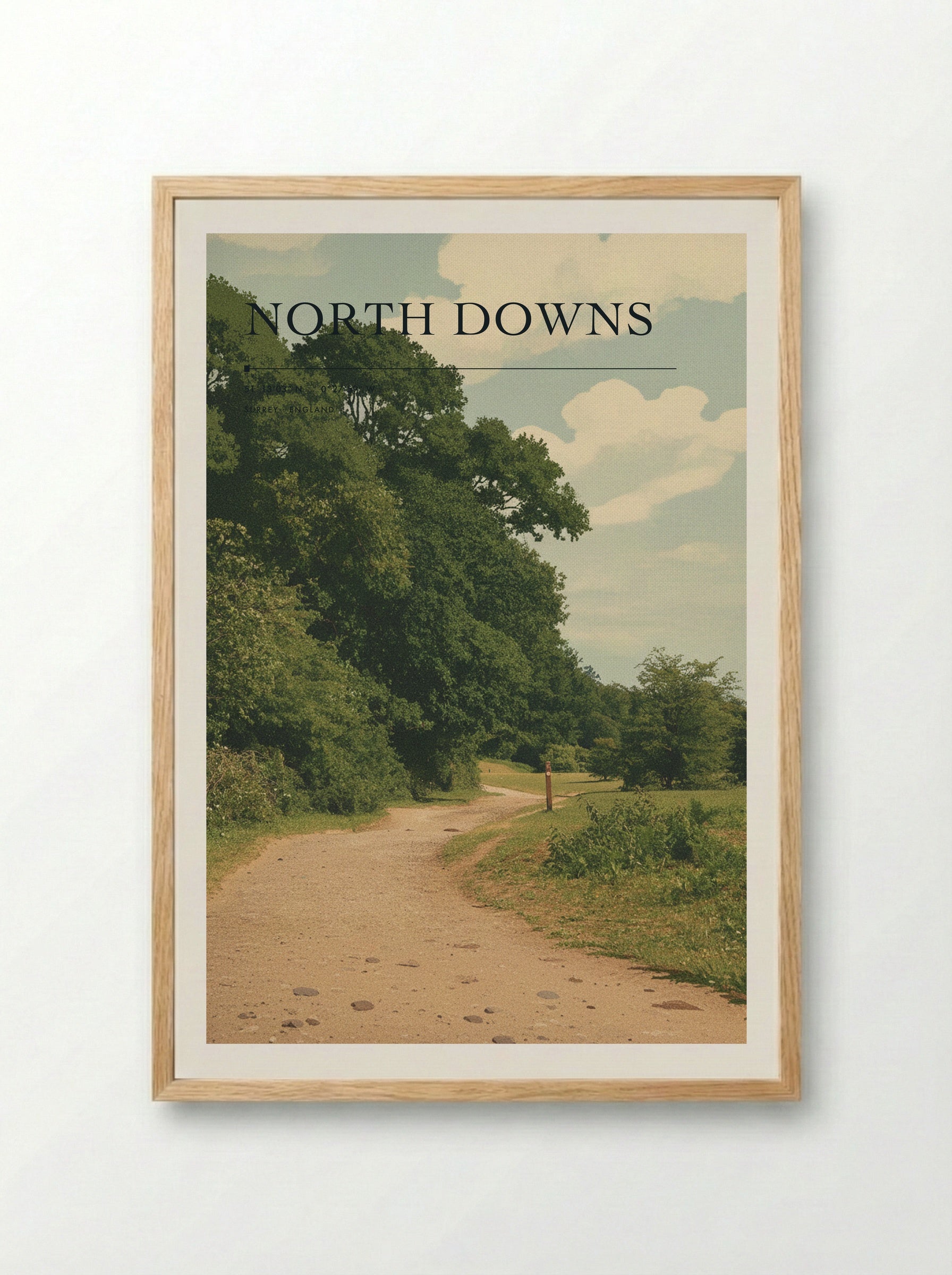 North Downs Surrey England Travel Poster - Framed Print Wood