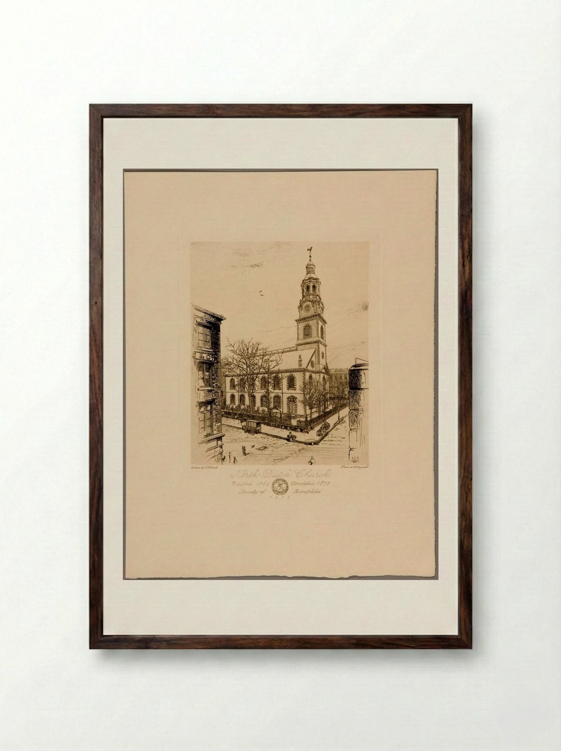 North Dutch Church, Erected 1769, Demolished 1875 - Sidney L. Smith - Framed Print Dark Wood