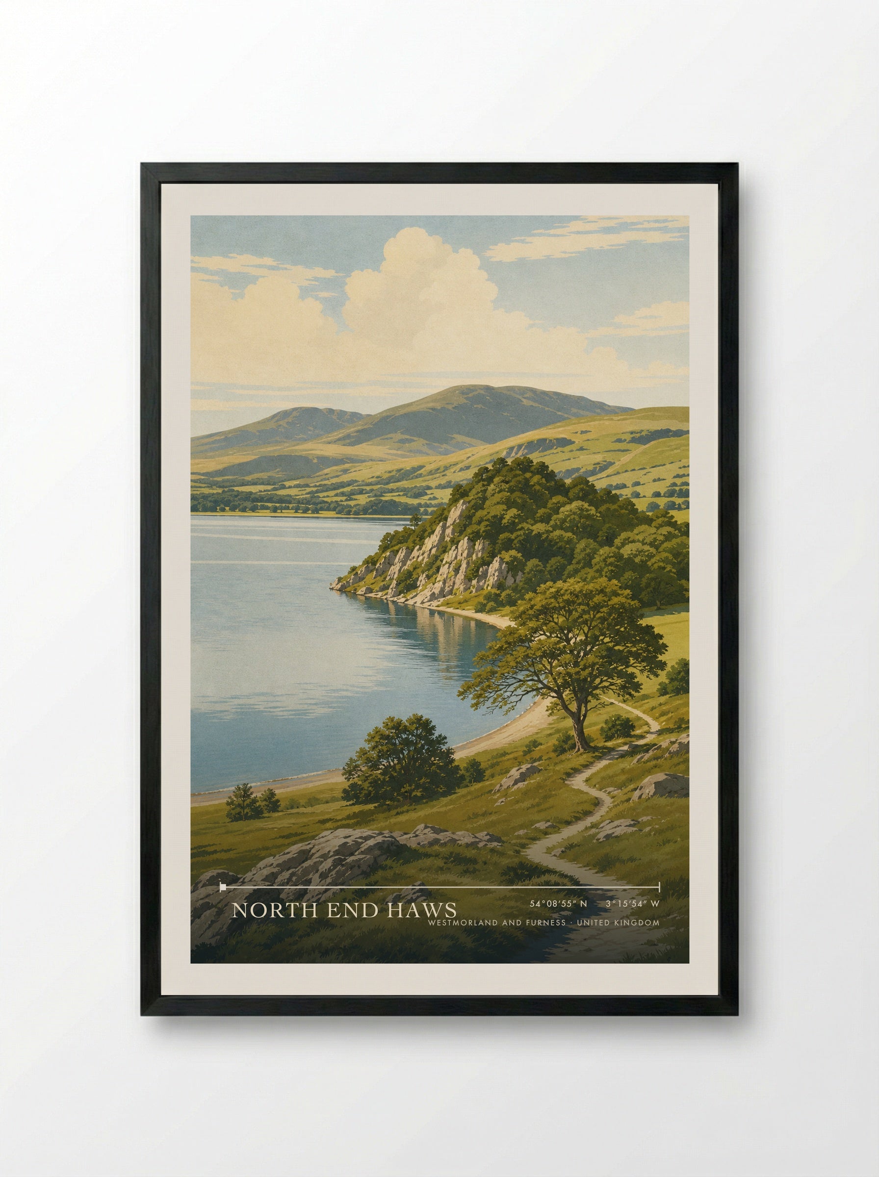 North End Haws Westmorland and Furness United Kingdom Travel Poster - Framed Print Black
