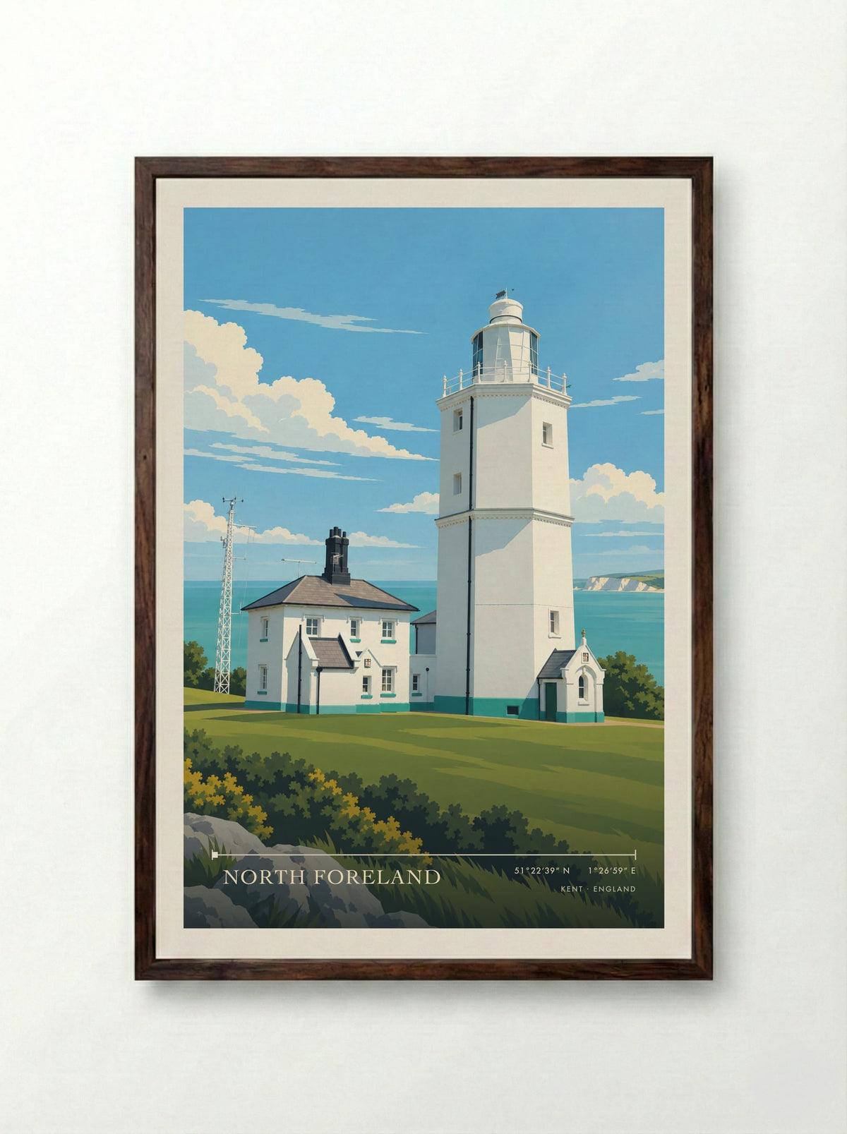North Foreland, Kent | Travel Poster - Framed Print Dark Wood